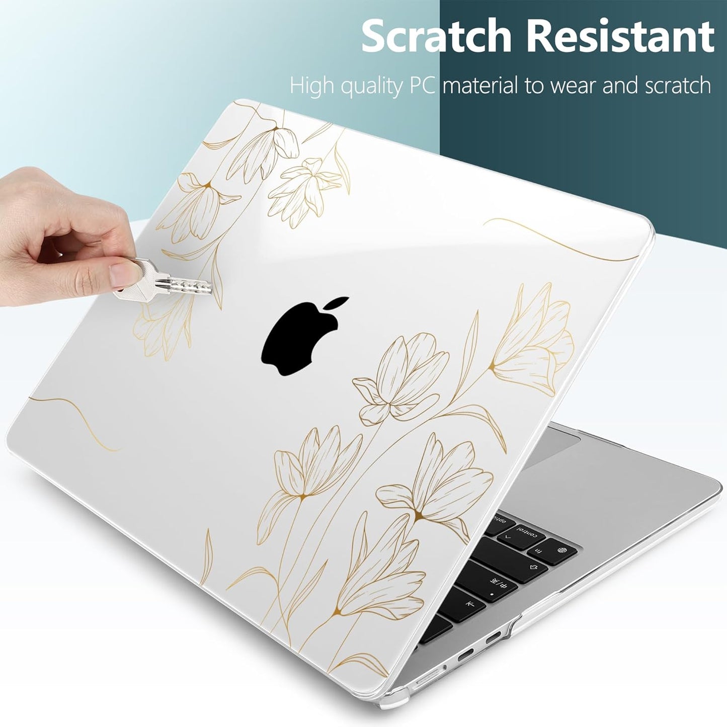 TWOLSKOO for M4 MacBook Air 13.6 inch Case 2025-2022 Release M4 A3240 M3 A3113 M2 A2681, Plastic Hard Shell & Screen Protector & Keyboard Cover & Trackpad Film, Florals X449