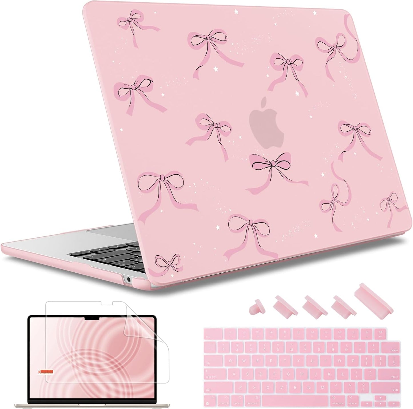 May Chen for MacBook Air 13.6 inch Case A3240 M4 A3113 M3 A2681 M2 with Retina Dispaly, 2025 2024 2023 2022 Release, Plastic Hard Shell Case with Screen Protector & Keyboard Cover, Chalk Pink Bow