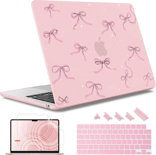 May Chen for MacBook Air 13.6 inch Case A3240 M4 A3113 M3 A2681 M2 with Retina Dispaly, 2025 2024 2023 2022 Release, Plastic Hard Shell Case with Screen Protector & Keyboard Cover, Chalk Pink Bow