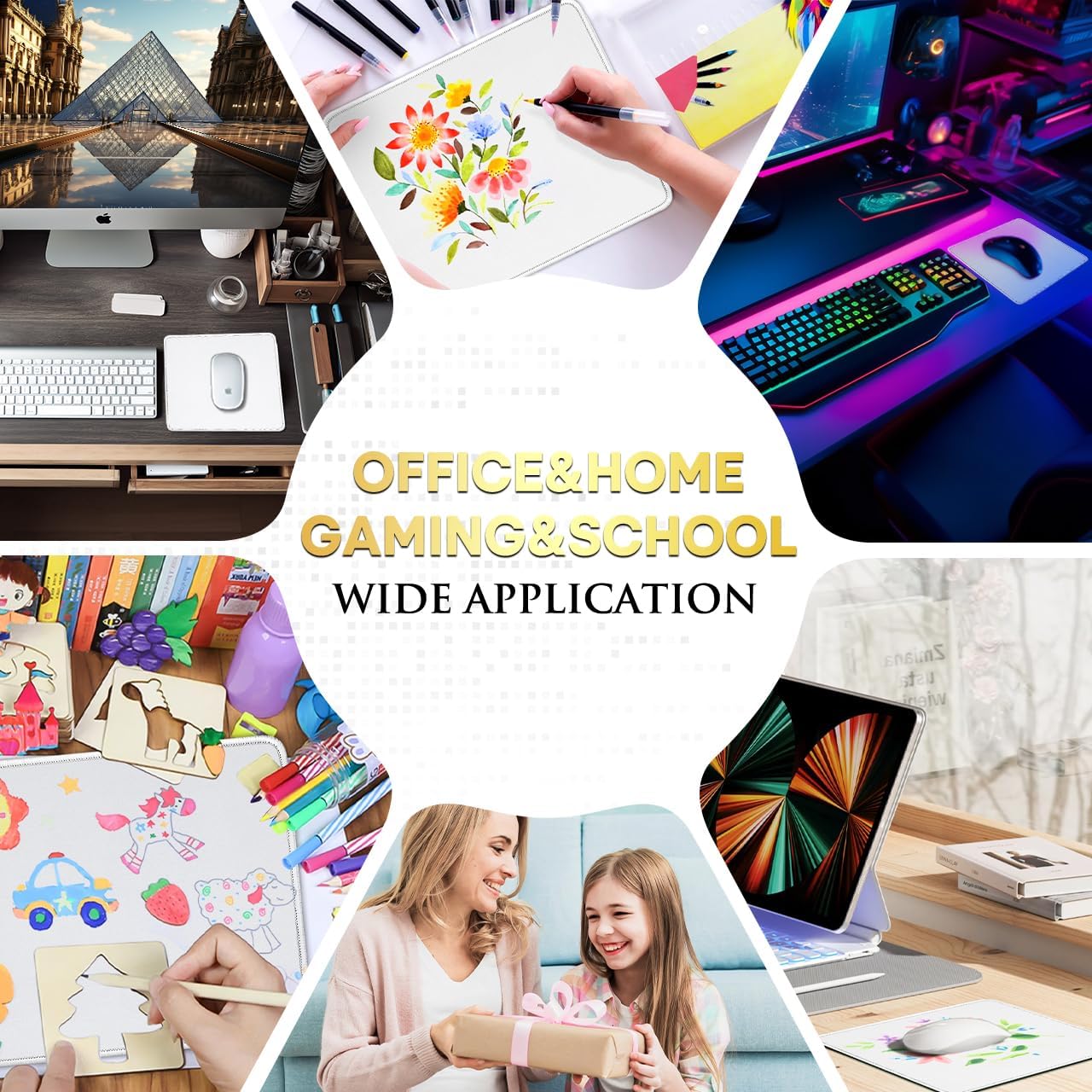 JIKIOU 3 Pack Mouse Pad with Stitched Edge, Comfortable Mouse Pads with Non-Slip Rubber Base, Washable Mousepads Bulk with Lycra Cloth, Mouse Pads for Computers Laptop Mouse 10.2x8.3in Blank White