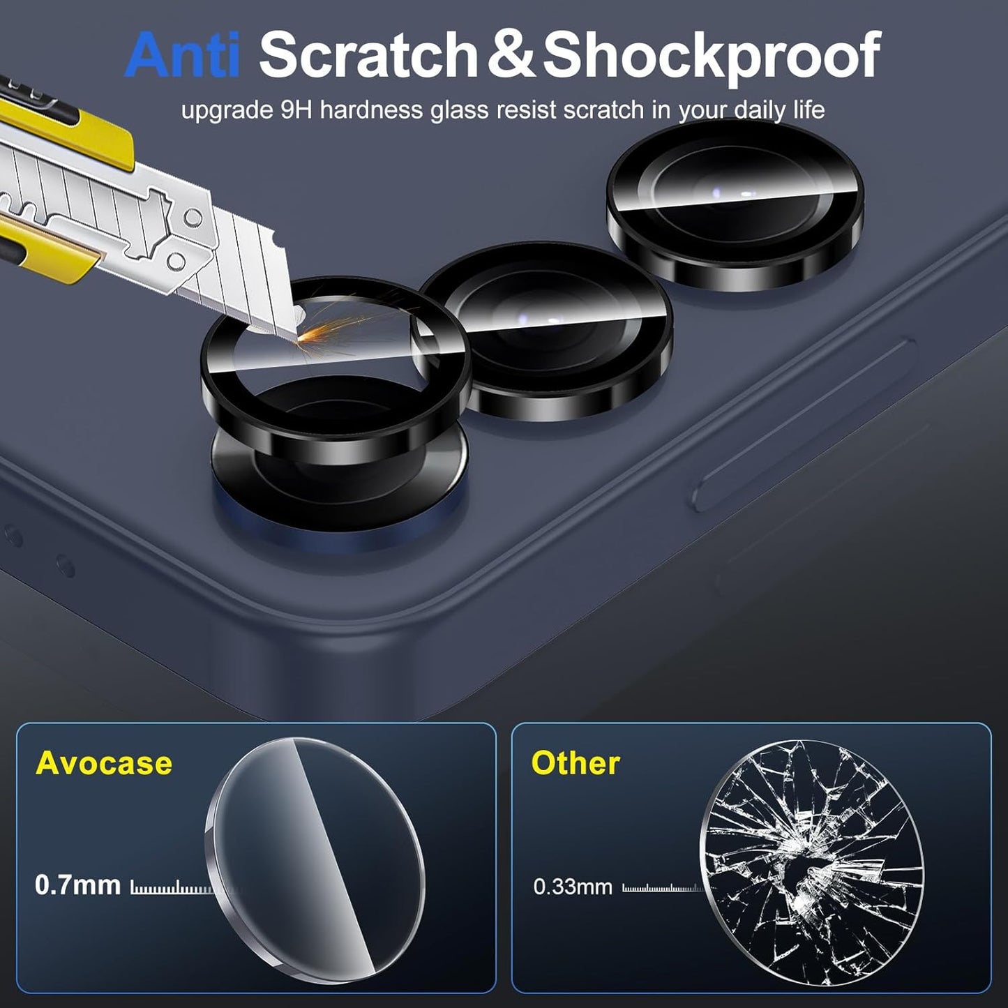 for Samsung Galaxy S25 Camera Lens Protector, Individual Metal Ring Tempered Glass Lens Cover, [Strong Adsorption] Scratch Resistant Ultra-Thin HD Clear Lens Cover, 1 Set-Black Ring