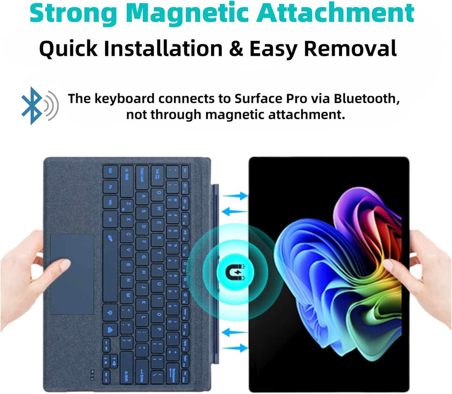 Keyboard for Microsoft Surface Pro Copilot+ (11th Edition) / Pro 11 / Pro 10 / Pro 9 / Pro 8 / Pro X, 13 inch, Detachable Type Cover with Touchpad, 7-Color Backlit & Pen Holder (Sapphire)