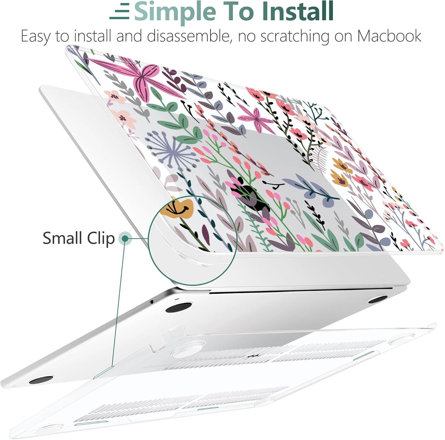 TWOLSKOO for M4 MacBook Air 13.6 inch Case 2025-2022 Release M4 A3240 M3 A3113 M2 A2681, Plastic Hard Shell & Screen Protector & Keyboard Cover & Trackpad Film, Tiny Flower