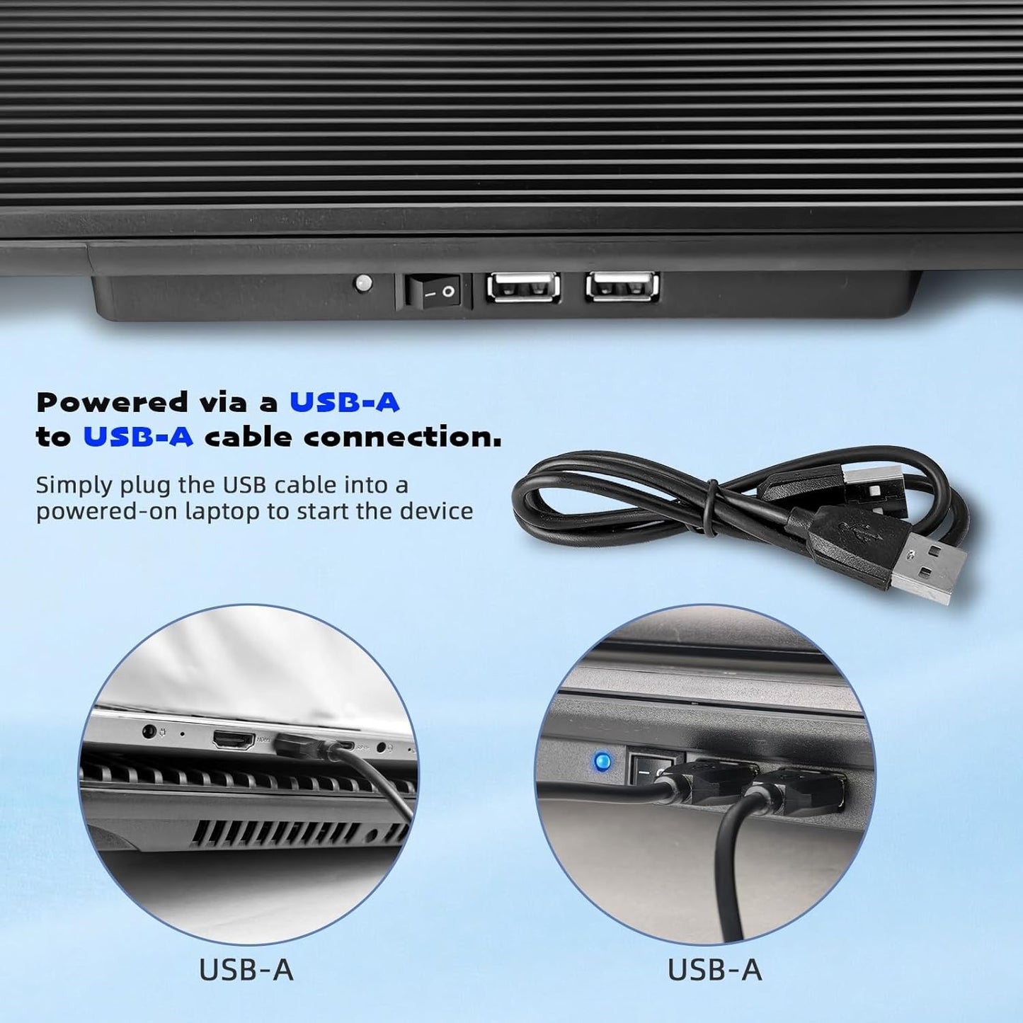 Laptop Cooling Pad, Coolertek USB Powered Laptop Cooler, 2 Blue Silent Big Fans, Height Adjustable Non-Slip Laptop Stand with Dual USB 2.0 Ports, Fits 11-17 Inch Notebook - Black (N2)