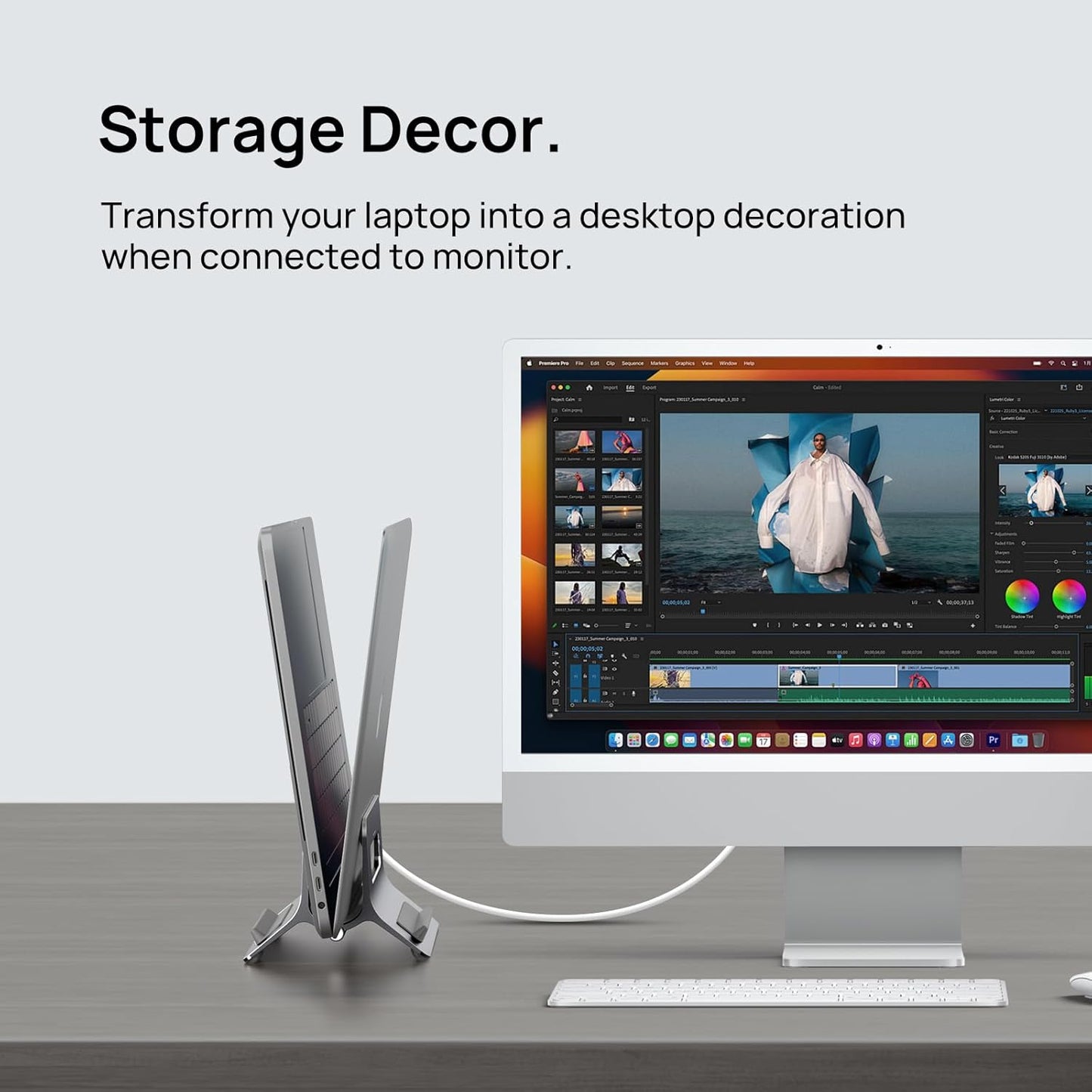 SODI Vertical Laptop Stand for Desk, Gravity Auto Lock MacBook Stand, Aluminum Laptop Holder Vertical Compatible with MacBook Pro, Air, Tablet, Space-Saving Organize Work & Home Office, Gray