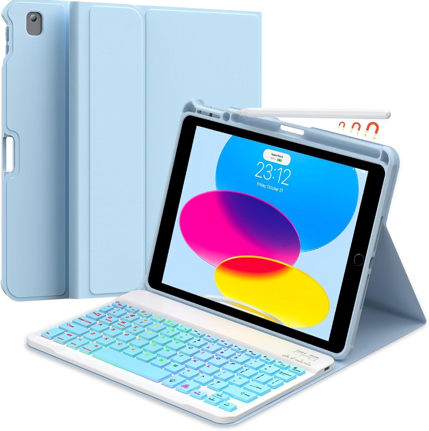 Black Keyboard Case for iPad Air 11 2024 and iPad Pro 11inch 2022-6th / 2021-5th / 2020-4th / 2018-3rd Generation – Magnetic Keyboa (Bright Color)