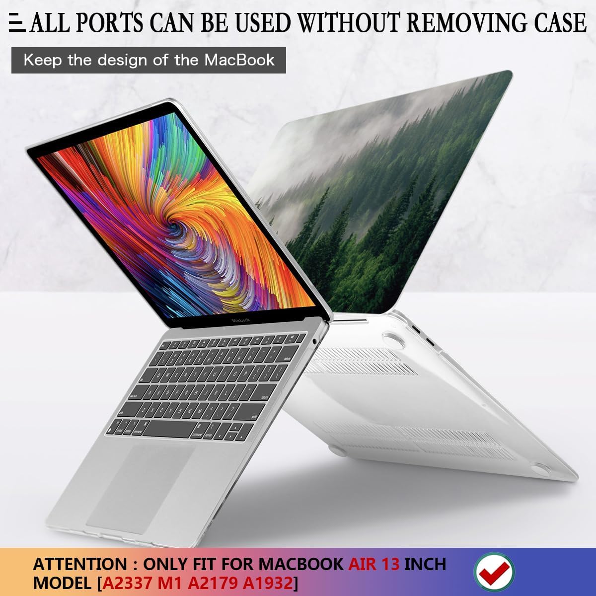 CISSOOK Compatible with MacBook Air 13 inch Case 2021 2020 2019 2018 Release A2337 M1 A2179 A1932 with Touch ID, Plastic Hard Shell Case &Keyboard Cover &Screen Protector for MacBook Air 13, Forest