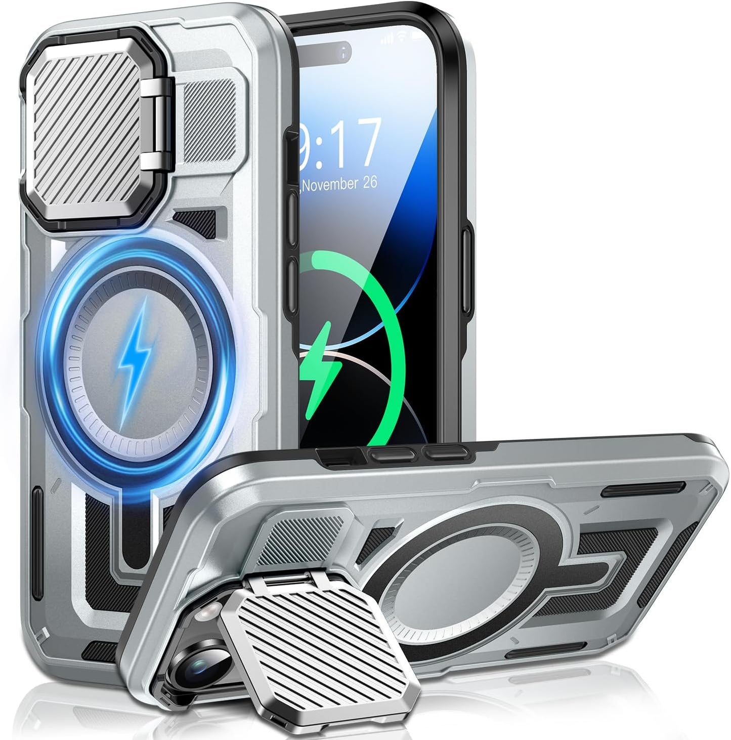 Camera Stand Case for iPhone 14 Pro Max, [Compatible with MagSafe] [Lens Cover] 2024 Version Military Grade Protective Soft Case for iPhone 14 Pro Max 6.7 inch Men Women, Grey