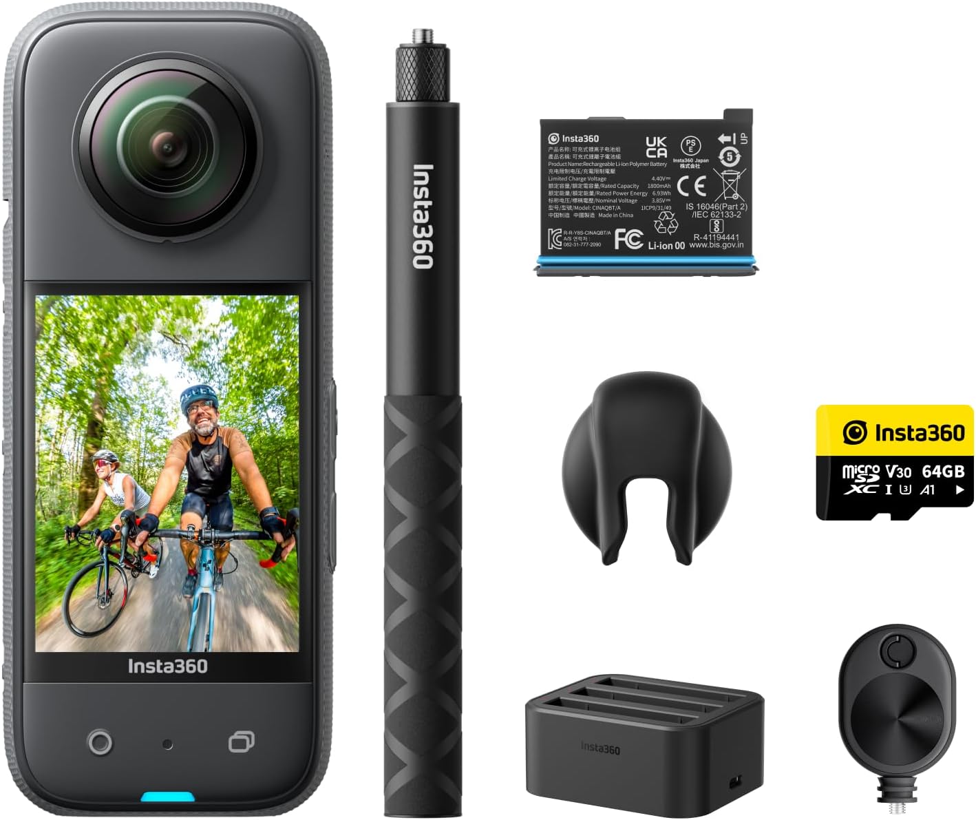 Insta360 X3 Ultimate Kit - 360 Action Camera with 5.7K 360 Active HDR Video, 4K Single-Lens Camera, Waterproof, FlowState Stabilization, 2.29" Touchscreen, AI Editing, for Motorcycle, Wintersports