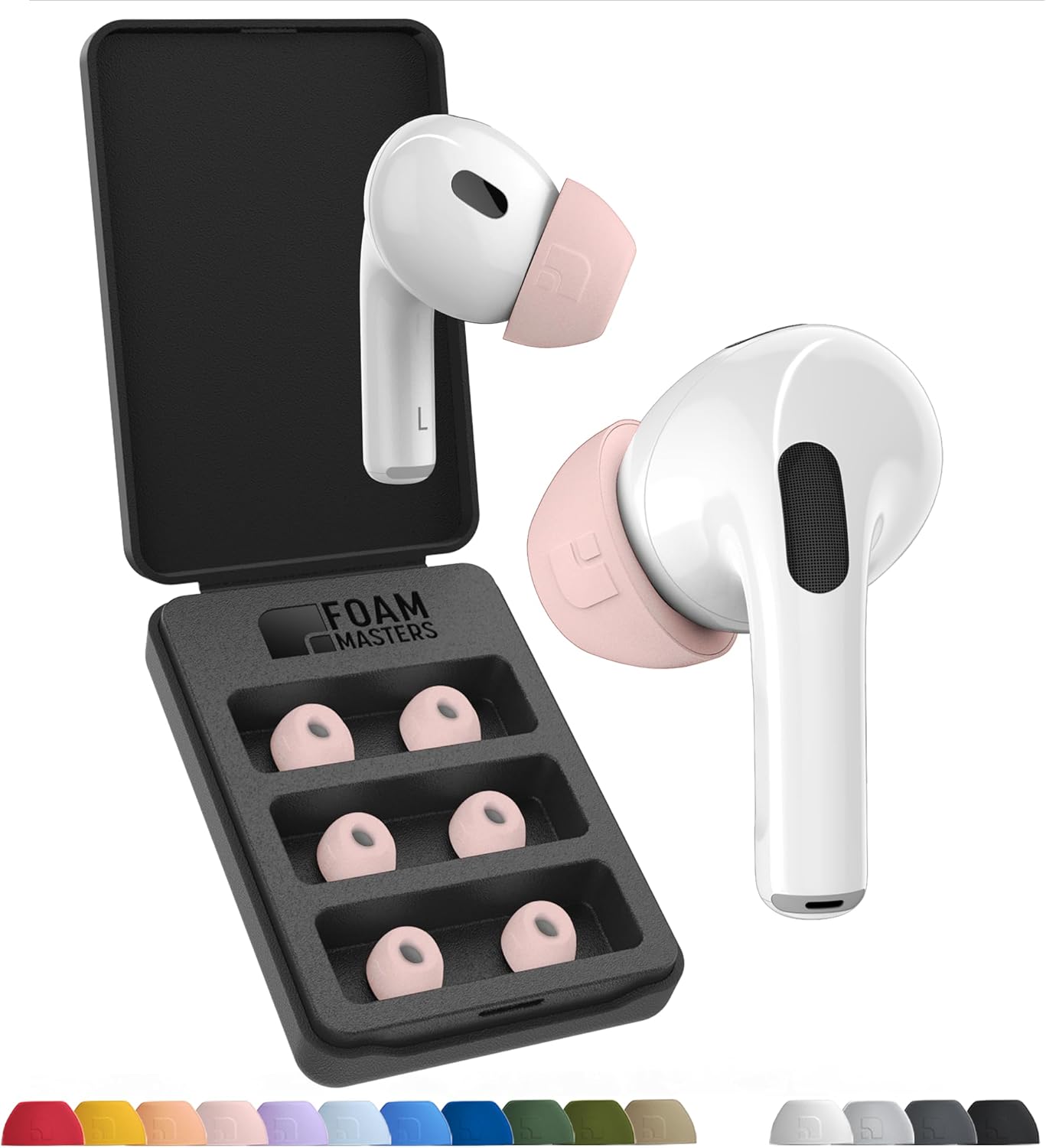 Foam Masters Ultra-Premium Memory Foam Ear Tips for AirPods Pro 1st & 2nd Gen | 3 Pairs | Black Magic Ver 6.0 | Secure | Comfort | Better Noise Cancel | Replacement Buds – Crystal Pink, Assorted S/M/L
