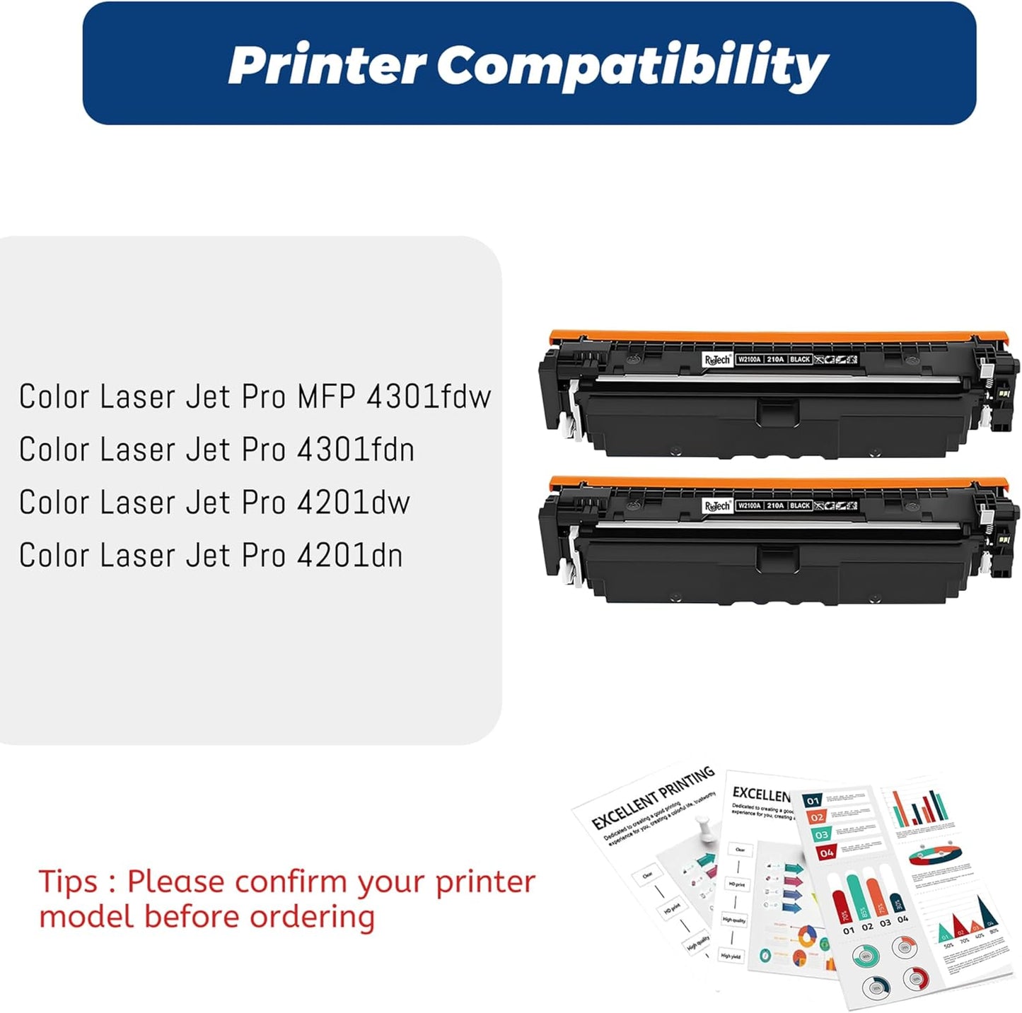 210A Black Toner Cartridges - for HP 210A 210X W2100A for HP Color Pro MFP 4301fdw 4301fdn Pro 4201dw 4201dn Printer Ink,2 Pack (with Chip)