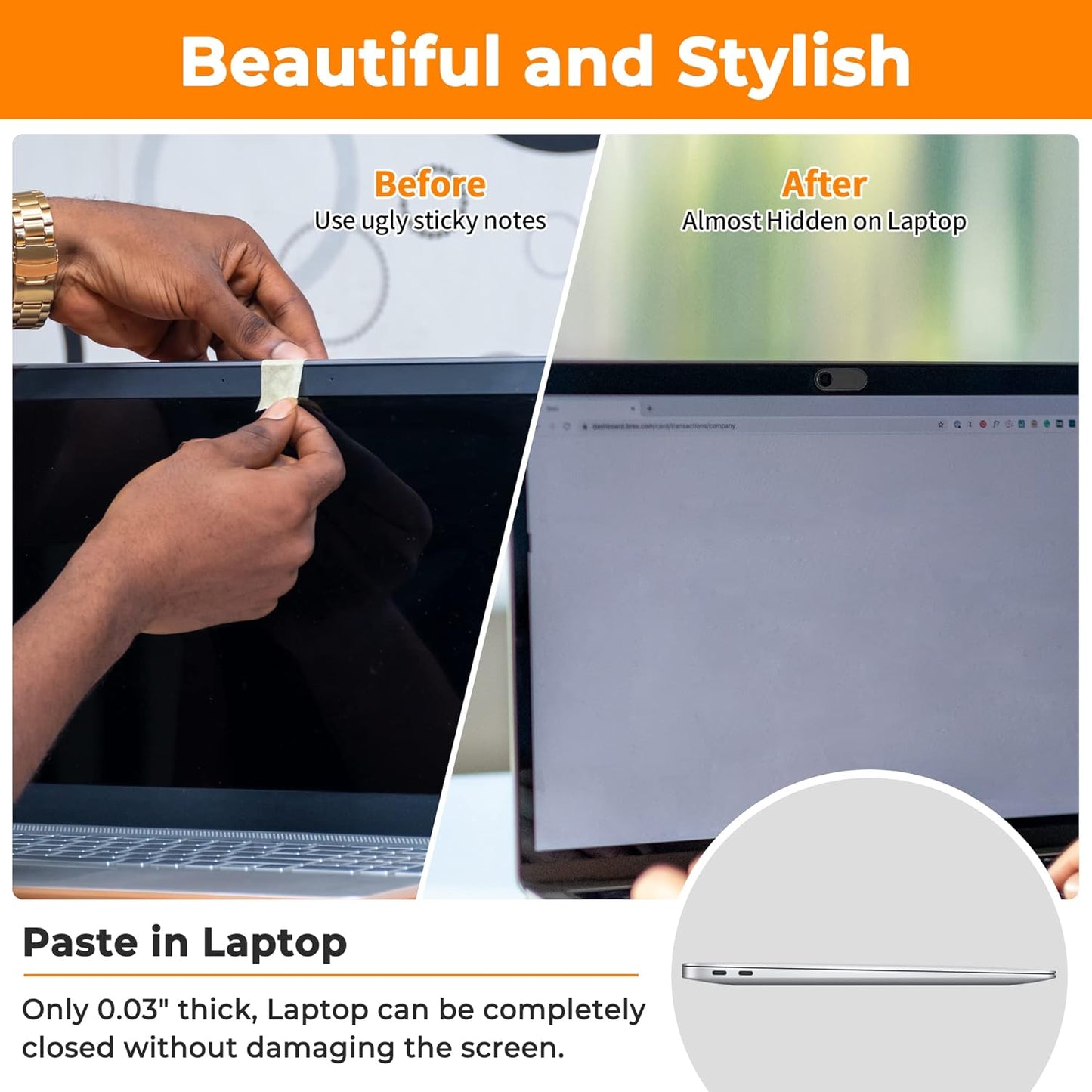 6-Pack Laptop Camera Cover Slide, Ultra Thin (0.03in) Webcam Privacy Cover for MacBook, iPhone, iPad, iMac, PC, Cell Phone & Computer Accessories (6 Pack Big)