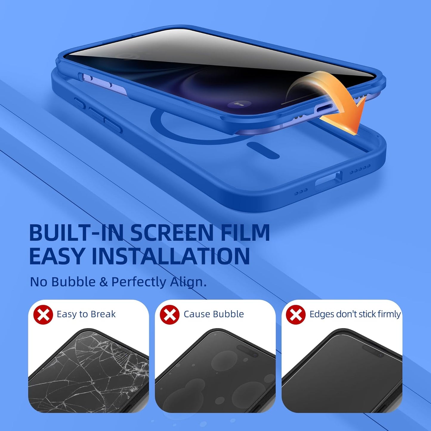 BERFY Magnetic for iPhone 16 Case, Compatible with MagSafe, Built-in Privacy Screen Protector and Upgraded Camera Protection, Anti-Spy Full Body Shockproof Phone Case for 16 6.1", Klein Blue