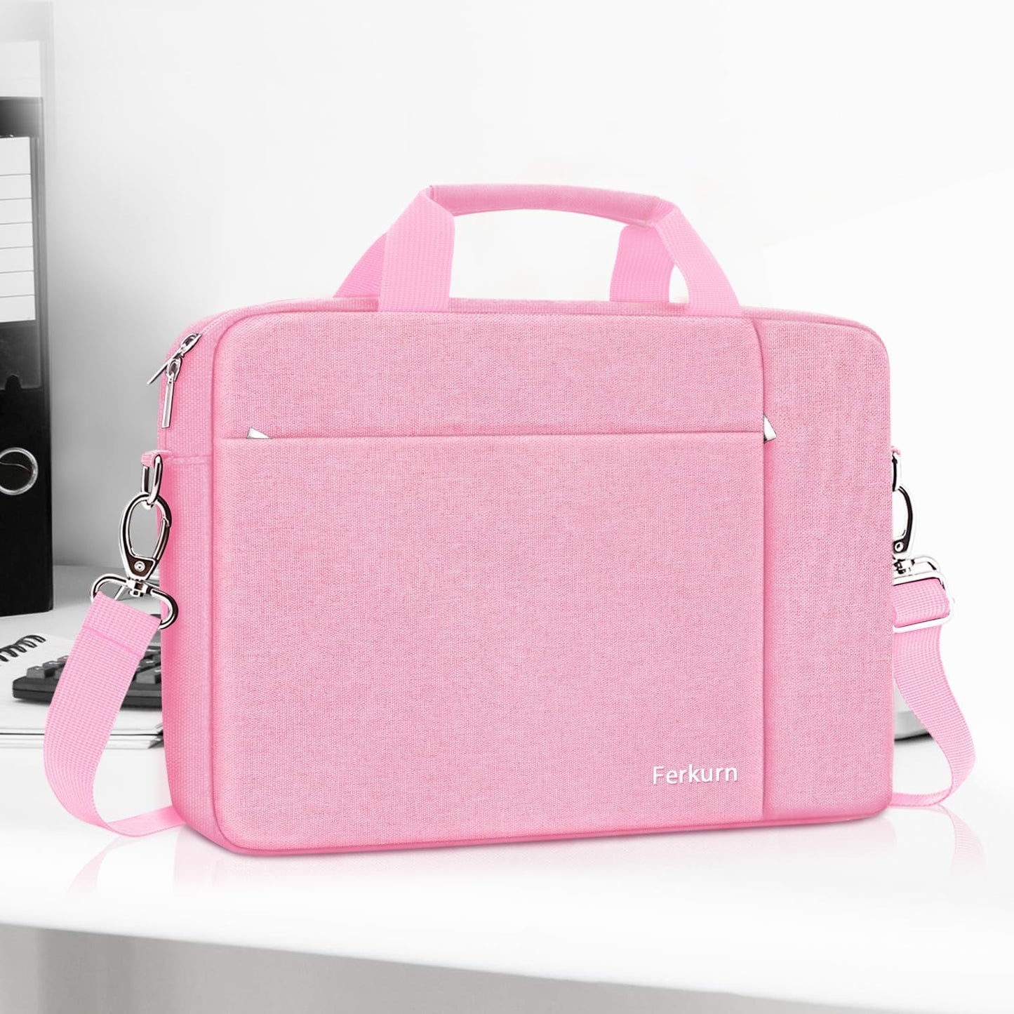Ferkurn Laptop Bag Case for Women Men Computer Bag Compatible with HP Envy Pavilion Omen/LG Gram/MSI/Dell Inspiron XPS/Lenovo/Acer, Shoulder Strap Carrying Messenger Briefcase, Pink, 15.6 16 Inch