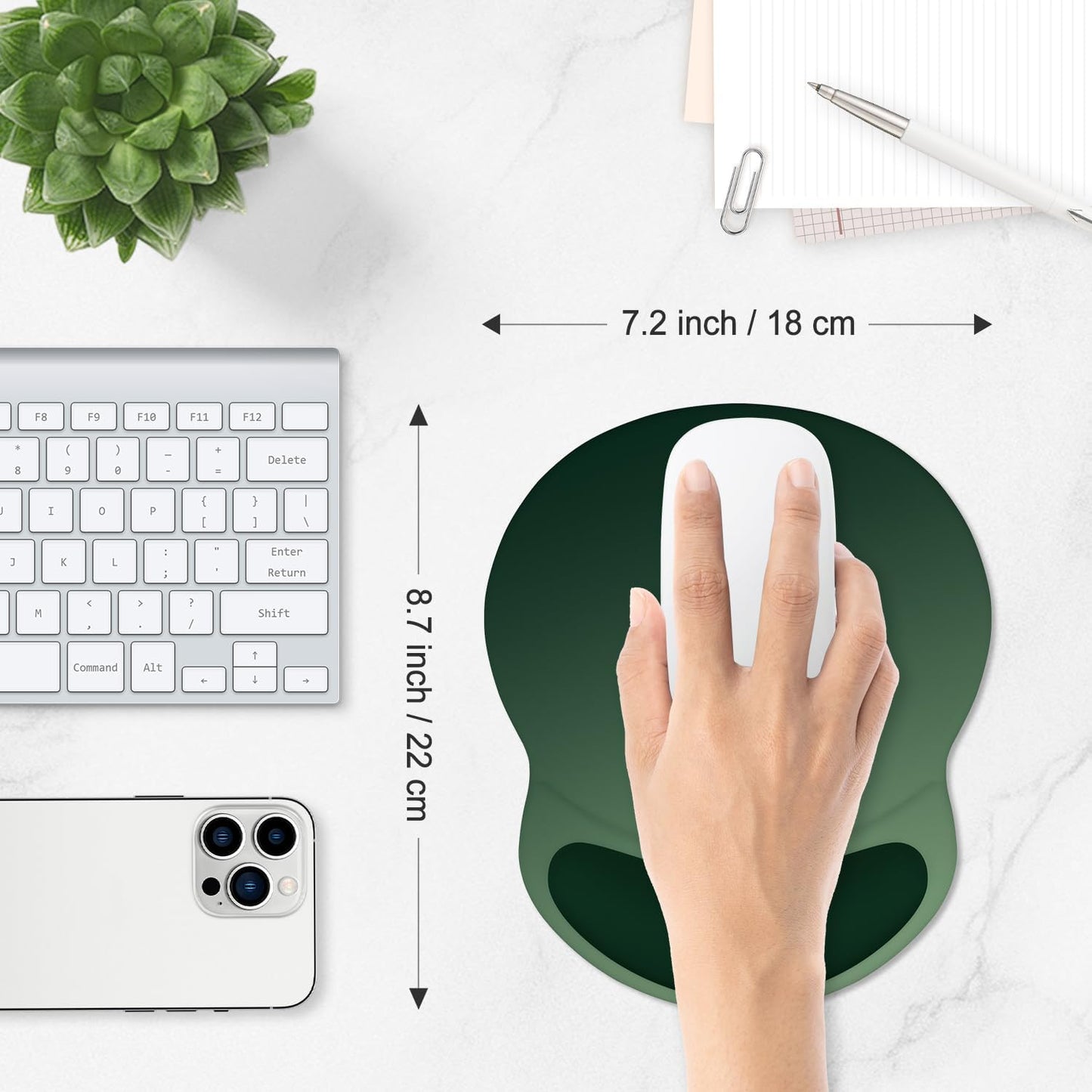 ITNRSIIET Ergonomic Mouse Pad with Comfort Gel Wrist Rest, Non-Slip PU Base, Smooth Textured Surface, Reduces Hand Fatigue & Wrist Pain, 8.7 x 7.2 Inch for Office Gaming Home, Deep Green Gradient