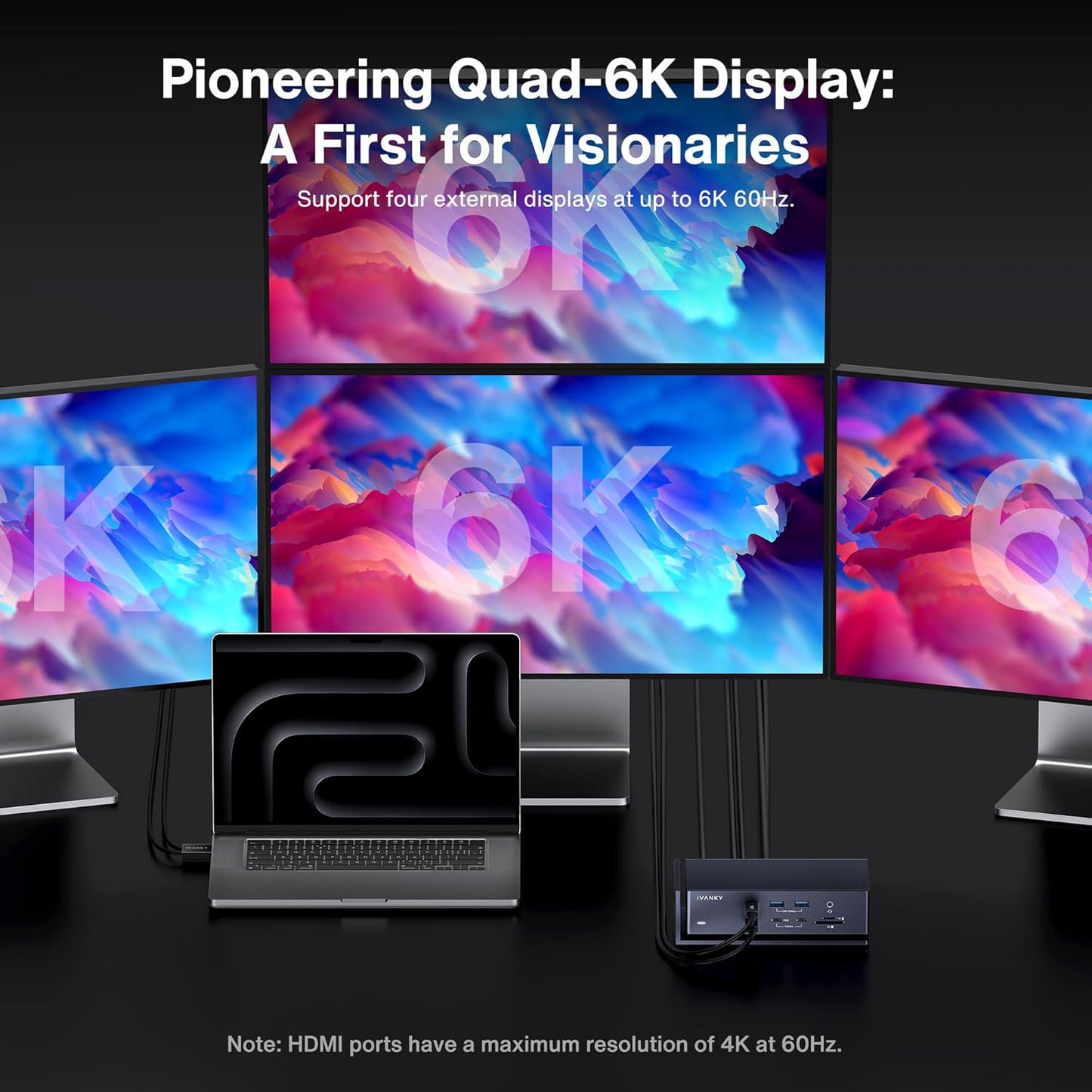 iVANKY FusionDock Max 1 Dual Thunderbolt 4 Chips, 20-in-1 Quad 6K@60Hz Monitor MacBook Air Docking Station, 40Gbps Dock for MacM1/M2/M3/M4 Pro/Max, 2HDMI 2.0, 96W PD, 10Gbps USB, 2.5 GbE, SD/TF 4.0