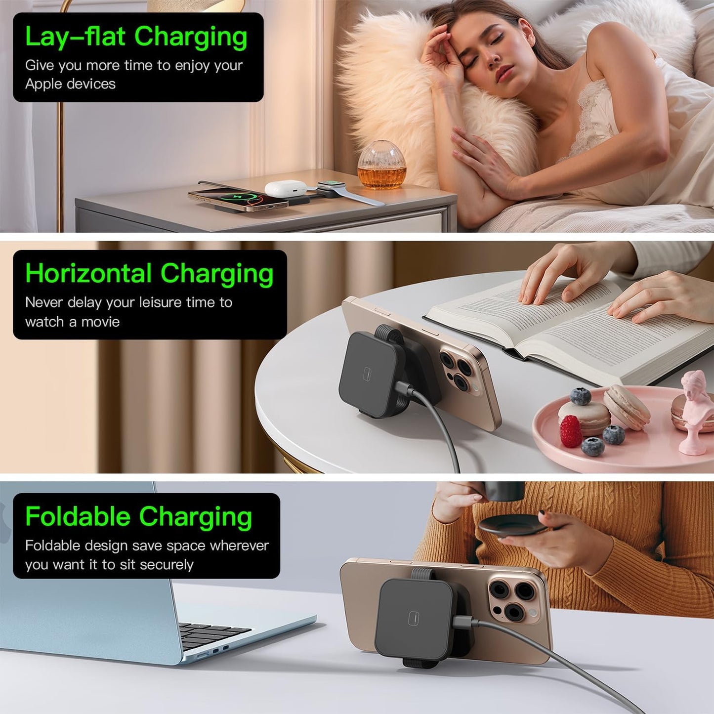2025 for iPhone 16 Pro Max 3 in 1 Foldable Wireless Charging Station for MagSafe Magnetic Charger, Travel Stand 20W Charge Multiple Devices for iPhone 16/15/14/12/11/X-Apple iWatch Ultra/SE AirPods