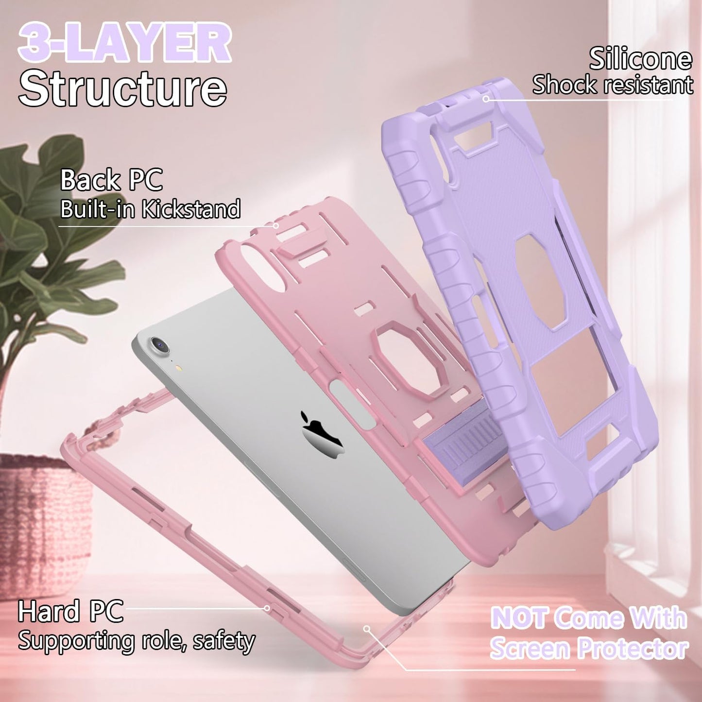 Grifobes Case for iPad Mini 7 (A17 Pro) 2024 / Mini 6 2021 8.3 inch, Heavy Duty Shockproof Rugged Cover with Pencil Holder Stand, for I Pad Mini 7th/6th Gen 8.3" Case for Kids Girl (Purple)