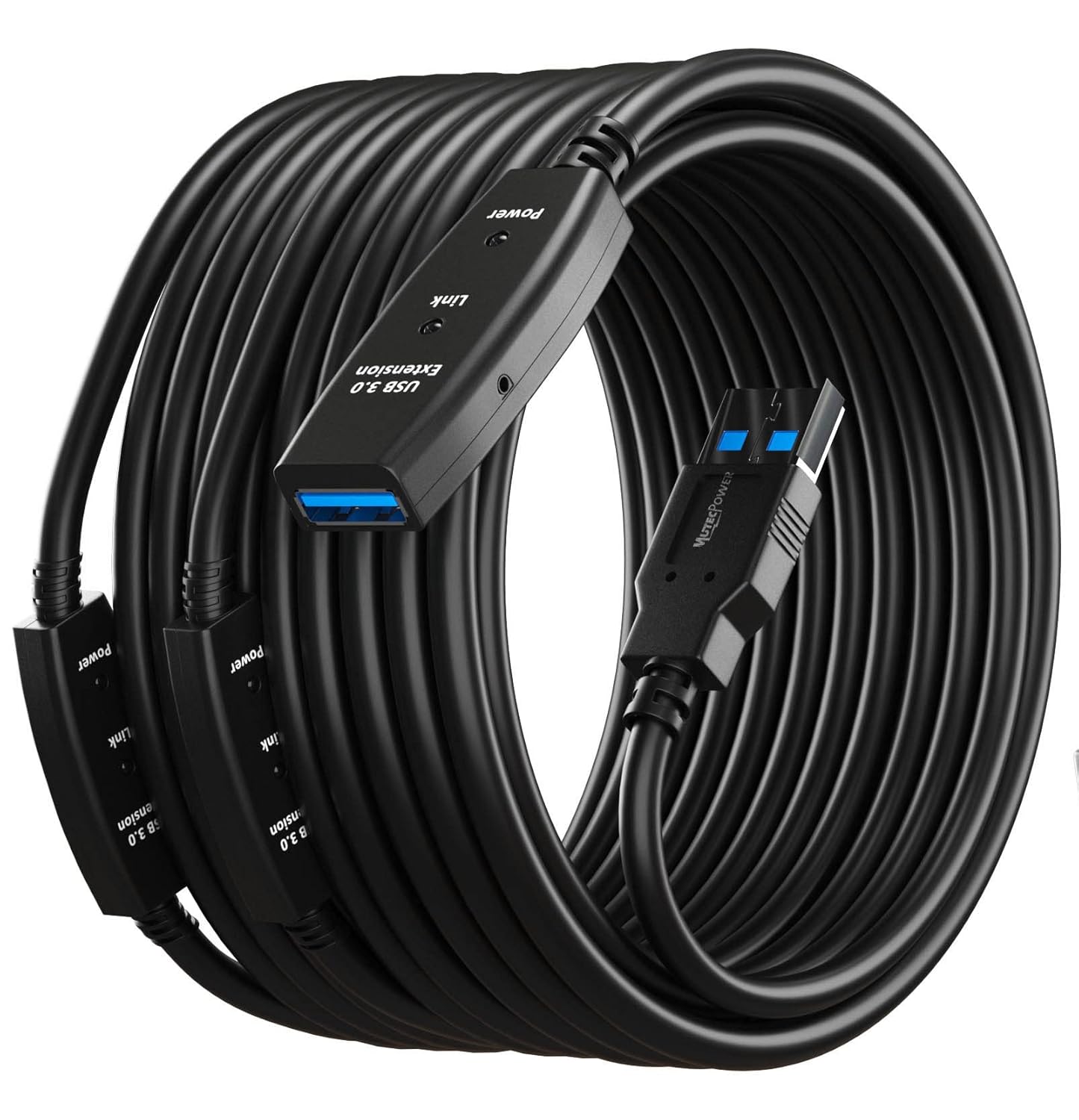 65 Feet Active USB Extension Cable 3.0 Male to Female with 3 Extension chipsets Signal Booster - Active Extension/Repeater Cord 20 Meters / 65 Feet (AC Power Supply Included)
