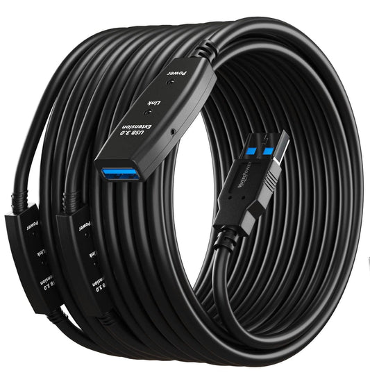 65 Feet Active USB Extension Cable 3.0 Male to Female with 3 Extension chipsets Signal Booster - Active Extension/Repeater Cord 20 Meters / 65 Feet (AC Power Supply Included)