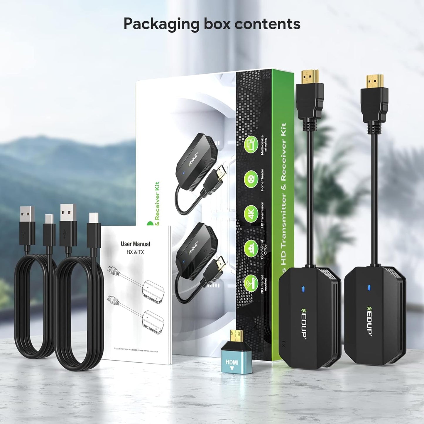 2025 Upgraded Wireless HDMI Transmitter and Receiver 4K Ultra HD Decoding & 1080P Output, Long Range Wireless HDMI Extender Transmission, Plug and Play, 1 RX to 8 TX, Stable & Low Latency