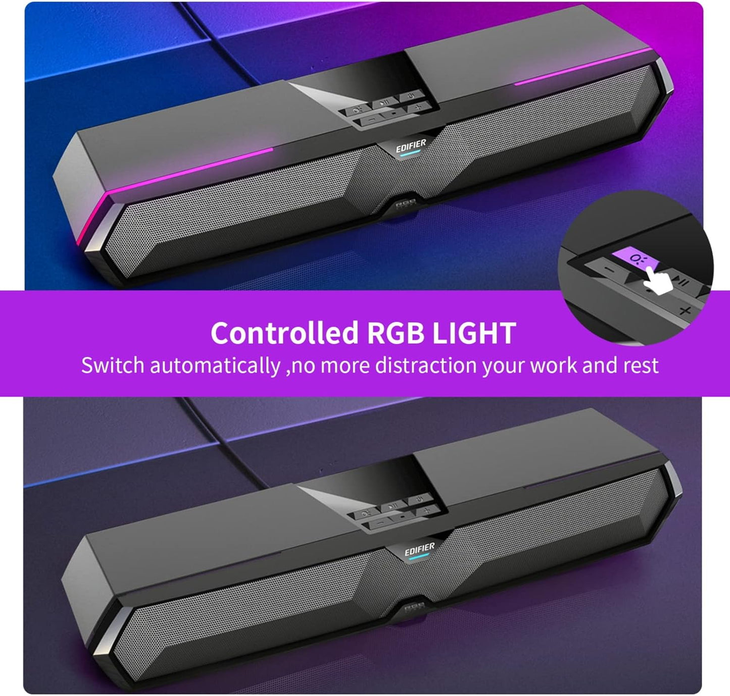 Edifier MG300 Computer Sound Bar: Loud Speakers with Deep Bass - Switch RGB Built-in Microphone for Gaming Speakers Wireless Bluetooth 5.3 & USB Adapter PC Sound Bar for Desktop