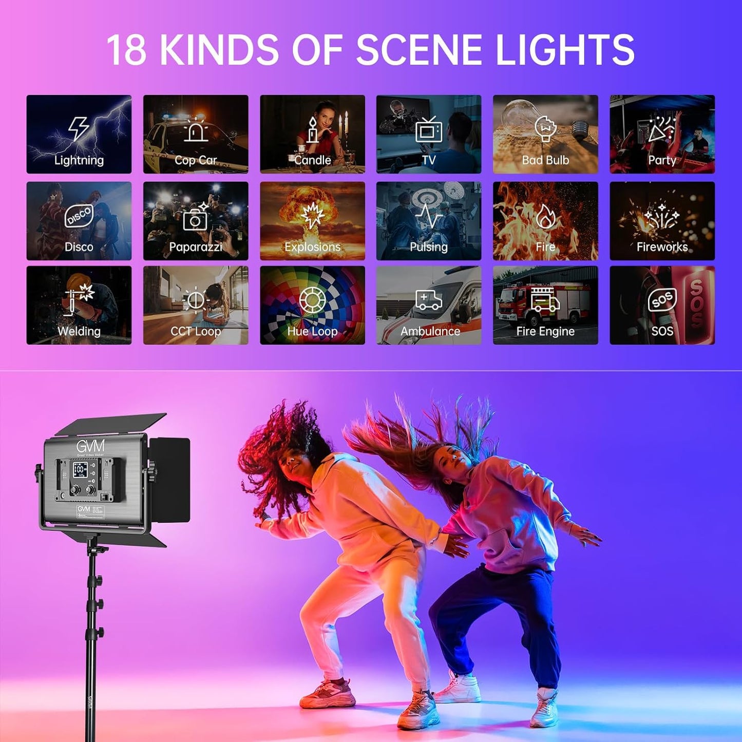 GVM 65W RGB Video Light with Bluetooth Control, 1300D LED Video Lighting Kit, 25000lux/0.5m, 360° Full Color Photography Lighting Kit, 3 Packs Led Panel Light for YouTube, Web Conference, Streaming