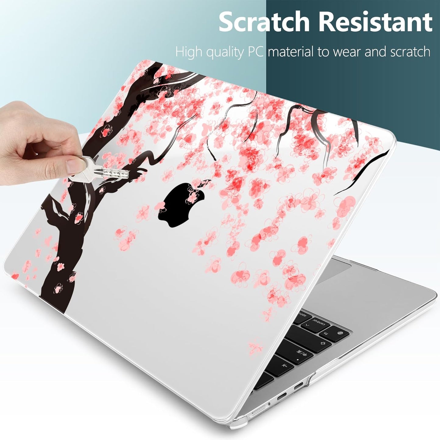 TWOLSKOO Compatible with M4 MacBook Air 15 inch Case 2025-2023 Released Model M4 A3241 M3 A3114 M2 A2941, Plastic Hard Shell & Screen Protector & Keyboard Cover & Trackpad Film, Cherry Blossoms