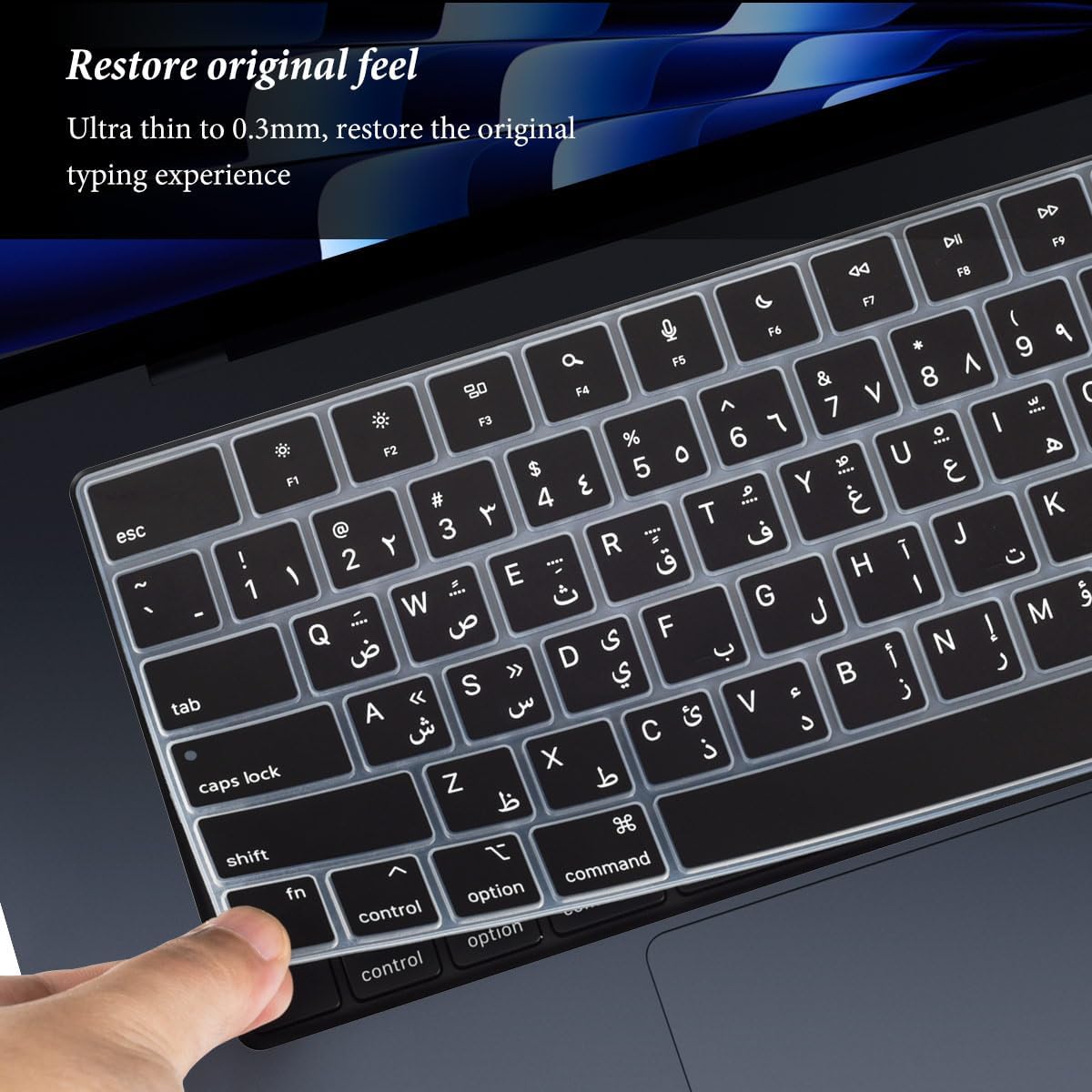 Arabic Keyboard Cover Skin Compatible with Apple 2025 2024 2023 2022 MacBook Air Laptop with M4 M3 M2 chip 15.3 inch A3241 A3114 A2941/MacBook Air 13.6 inch A2681 A3113 A3240 Keyboard Protector-Black