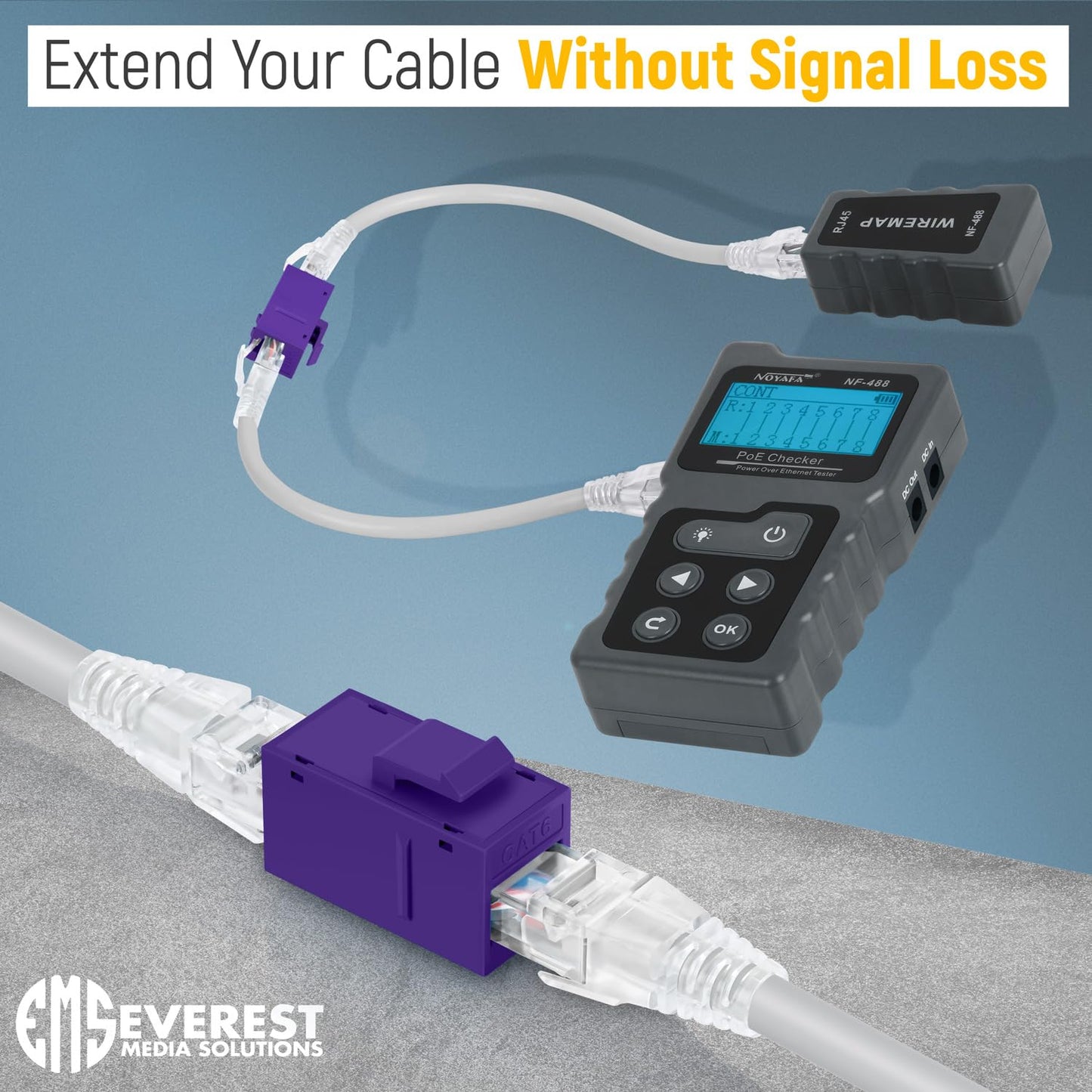 Everest Cat6 RJ45 Keystone Coupler (6-Pack) in Purple - RJ45 Coupler - Cat 6 Couplers - Female to Female Cat6 Keystone Jacks - Ethernet Couplers - Ethernet Cable Extender