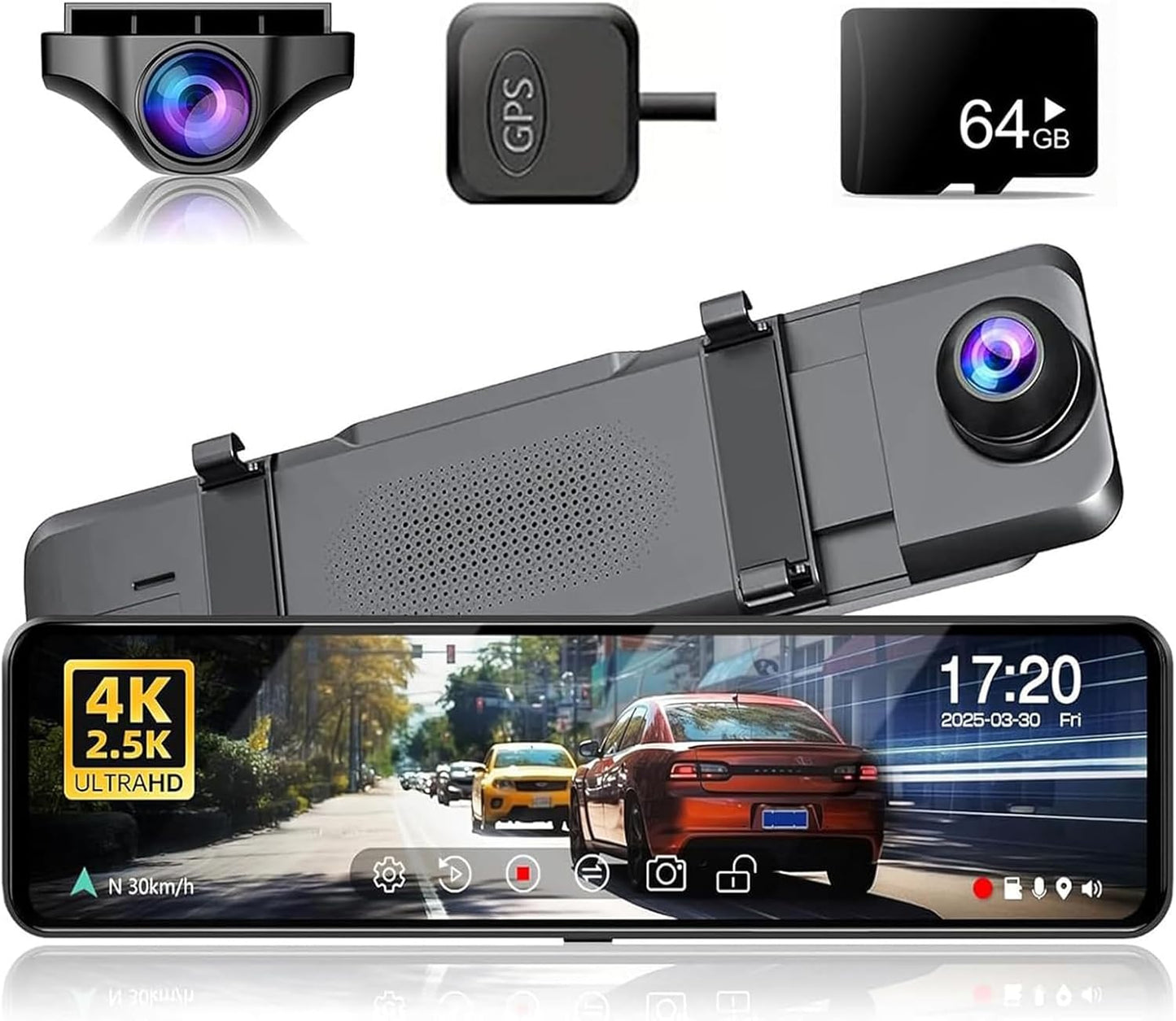 JOMISE G814 11" 4K+2.5K Rear View Mirror Camera — No WiFi/Bluetooth, Mirror Dash Cam Front and Rear, Pure Evidence Recorder, Dash Cam for Cars, 3X Zoom, 64GB Card Included