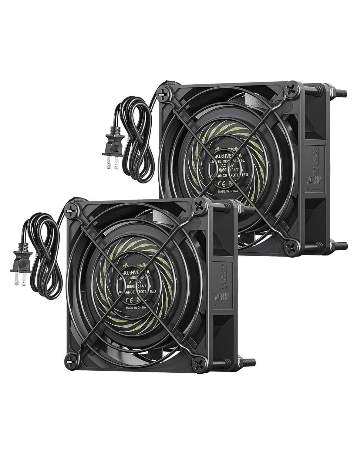 DEWENWILS 2 Pack 120V AC Fan, Waterproof Exhaust Fan 80mm, 14W 2470RPM 21CFM, DIY Cooling Fan for Refrigerator, Computer Case, Compressor Engine, Generator, UL Listed