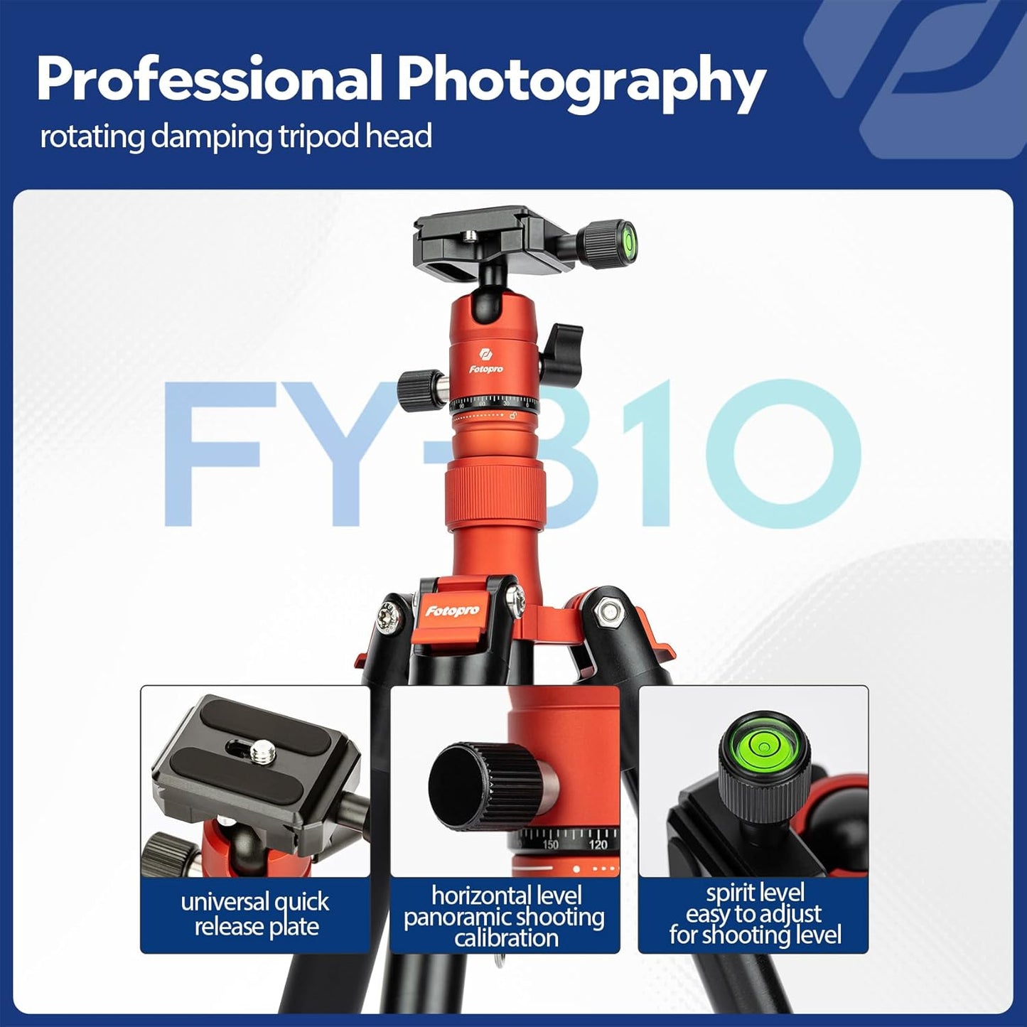 Fotopro Mini Tripod with Ball Head Phone Mount Detachable Selfie Stick Folded only 8.6" Max Load up to 6.6 lbs FY-810 Orange