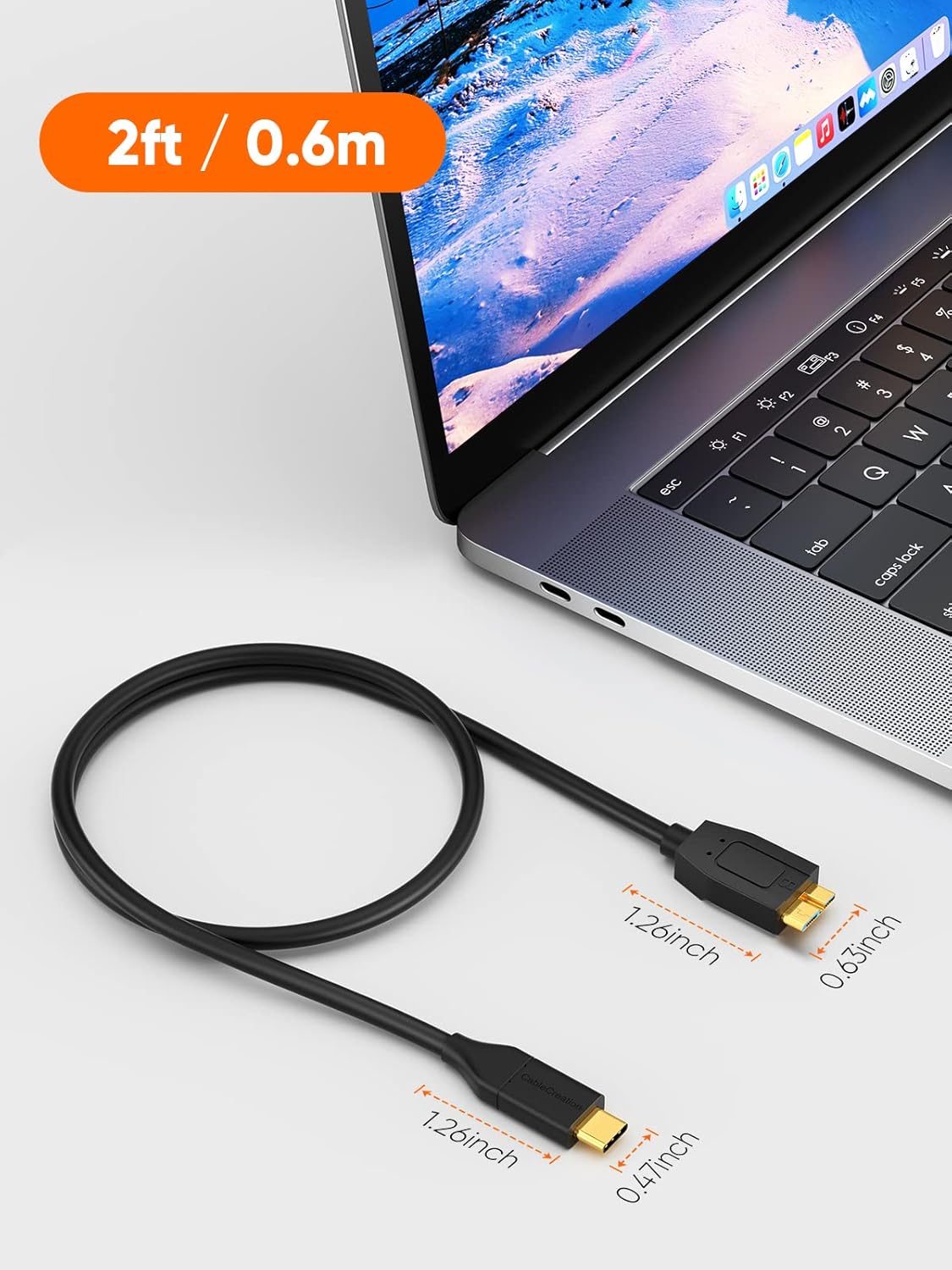 CableCreation 2FT USB C to Micro B Cable,10Gbps Speed External Hard Drive Braided,USB 3.1 Type C to Micro B Work for iPhone 15/16,Seagate WD Westgate My Passport,MacBook Pro/Air, iPad/Tablet,Black