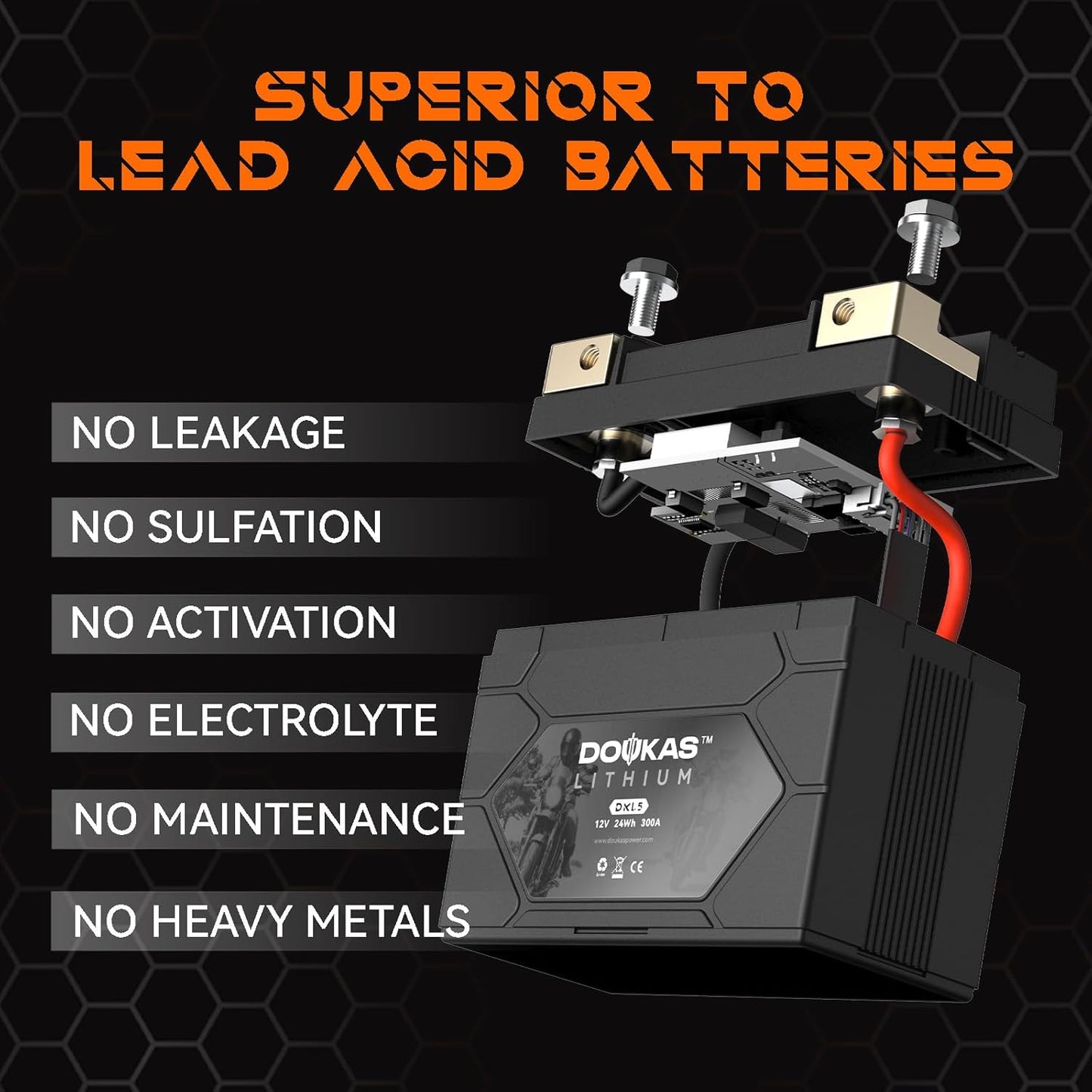 DKL5 300A LiFePO4 Motorcycle Lithium Battery, 12V 2Ah Powersports Battery, Compatible Jet Ski, Quad, Scooter, Generator Battery, Snowmobile