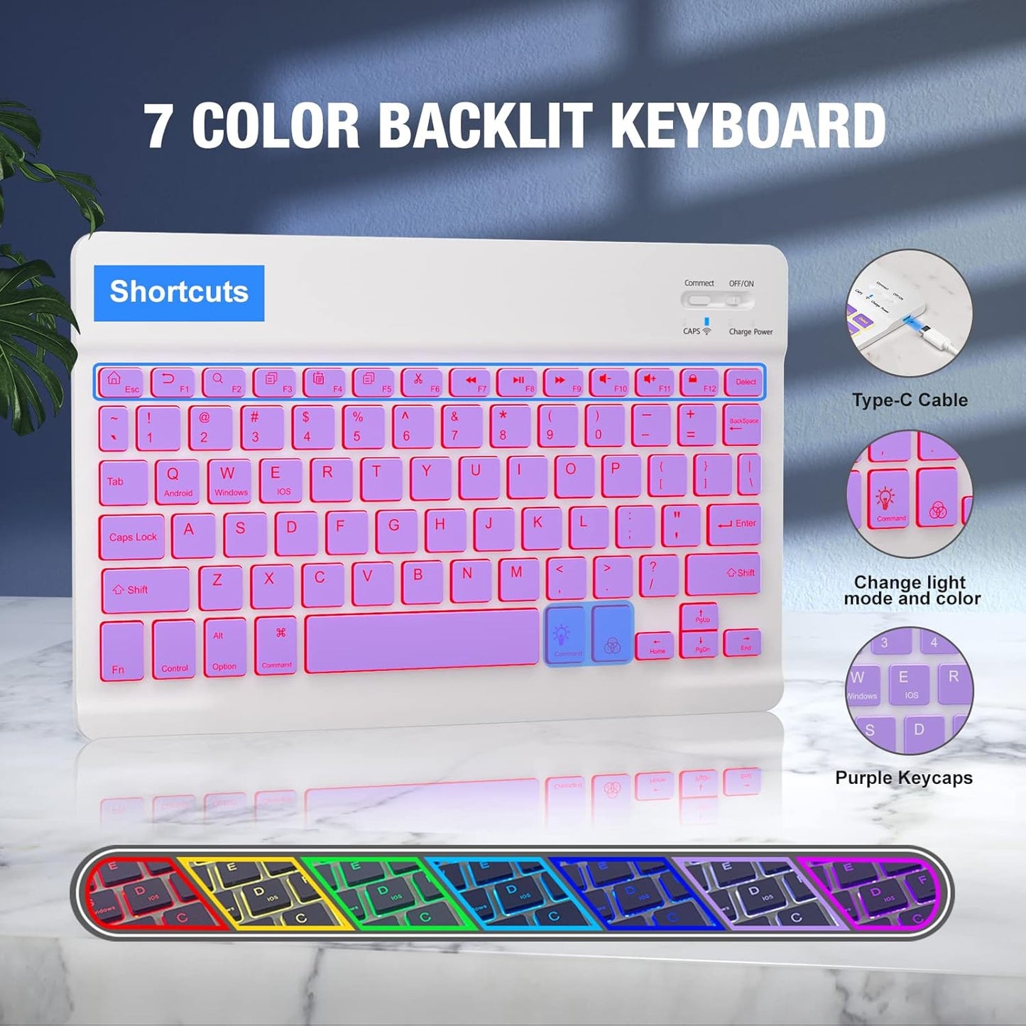 BLUTLOTUS 360 Rotatable Keyboard Case for iPad 11th (A16) 10th with Pencil Holder, 7 Color Backlit Detachable Bluetooth, Smart Folio Tablet Cover ((Purple)