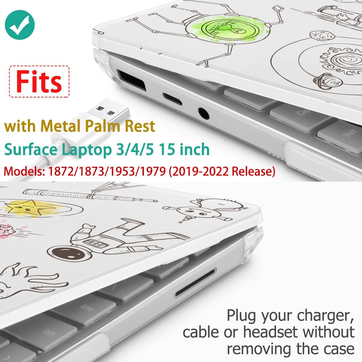 Tuiklol Case for 15 Inch Microsoft Surface Laptop 5/4/3 2022-2020, Model 1979/1953/1872/1873 Hard Shell Cover, Keyboard Cover+Screen Protector+Dust Plugs,Astronaut