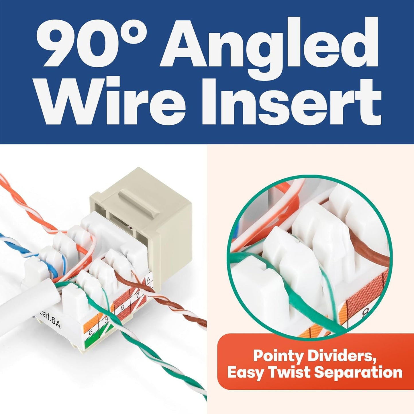 Everest 90° Angled RJ45 Cat6A Keystone Jacks 10-Pack in Ivory - Slim Profile Female RJ45 Connectors - Cat 6A Keystone Jack - Compatible with 90° Angled Speed Termination Tool - easyJACK (B094WB91H3)