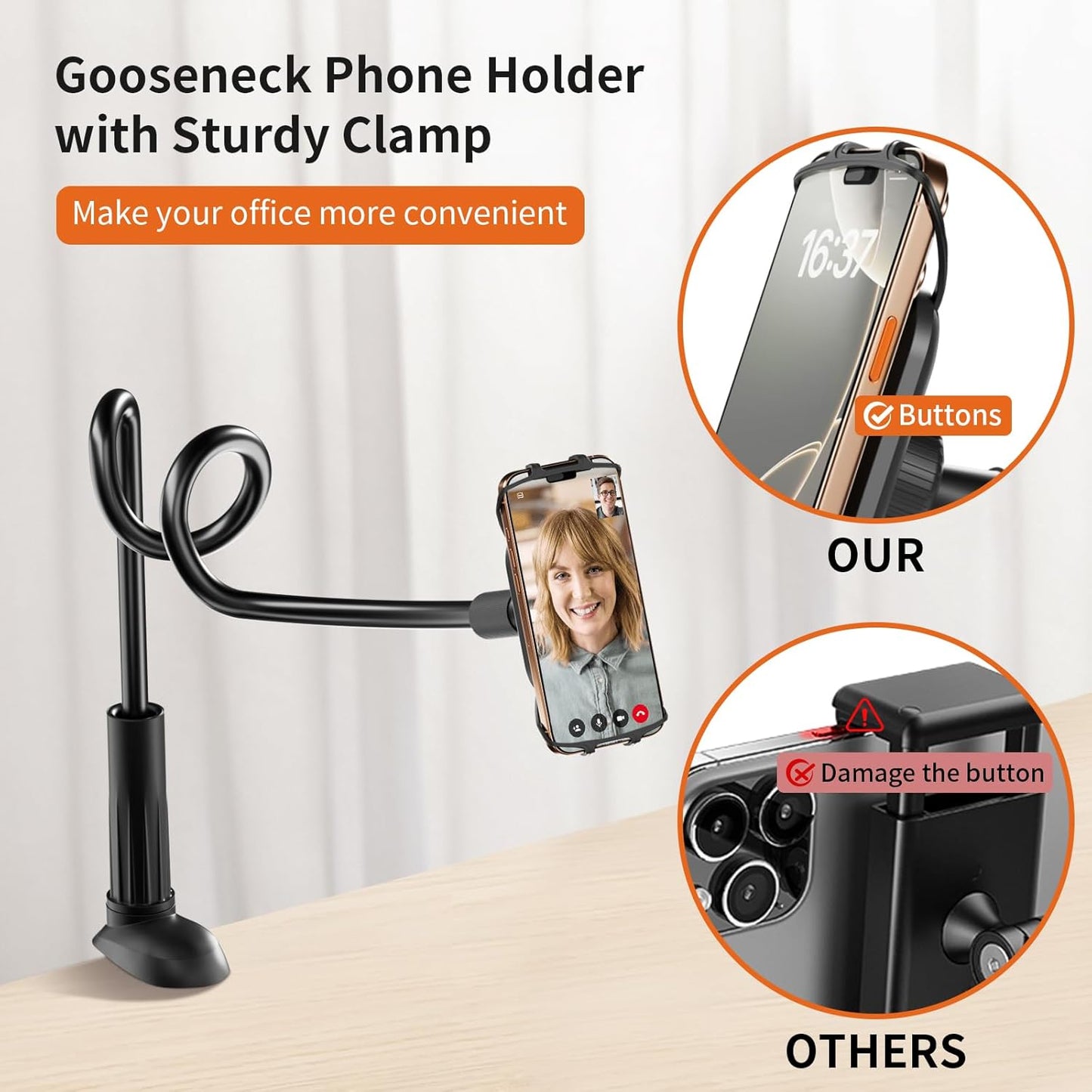 Gooseneck Kindle Holder for Reading in Bed - [Anti-Slip] Phone Holder for Bed, Kindle Paperwhite Stand Accessories, Overhead Cell Phone Clamp Mount for Desk, for Tablets 4-10 inches