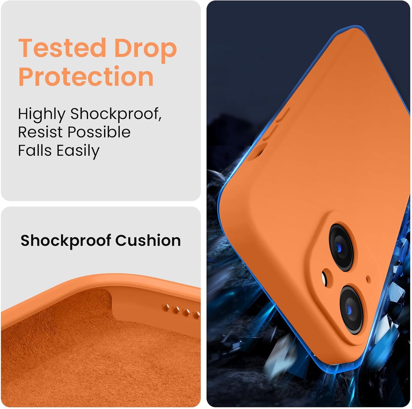 FireNova Designed for iPhone 15 Plus Case, Silicone [Camera Protection] Case with [2 Screen Protectors], Soft Anti-Scratch Microfiber Lining Inside, 6.7 inch, Kumquat