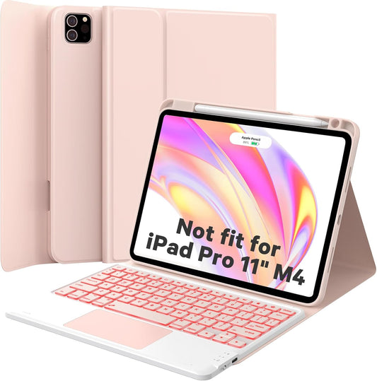 GreenLaw Keyboard Case for iPad Air 11-inch (M3/M2) 2025/2024 & Air 4th/5th Gen & iPad Pro 11 inch (1st/2nd/3rd/4th Gen), Smart Touchpad, 7-Color Backlit, Stain Resistant Cover, Blush Pink