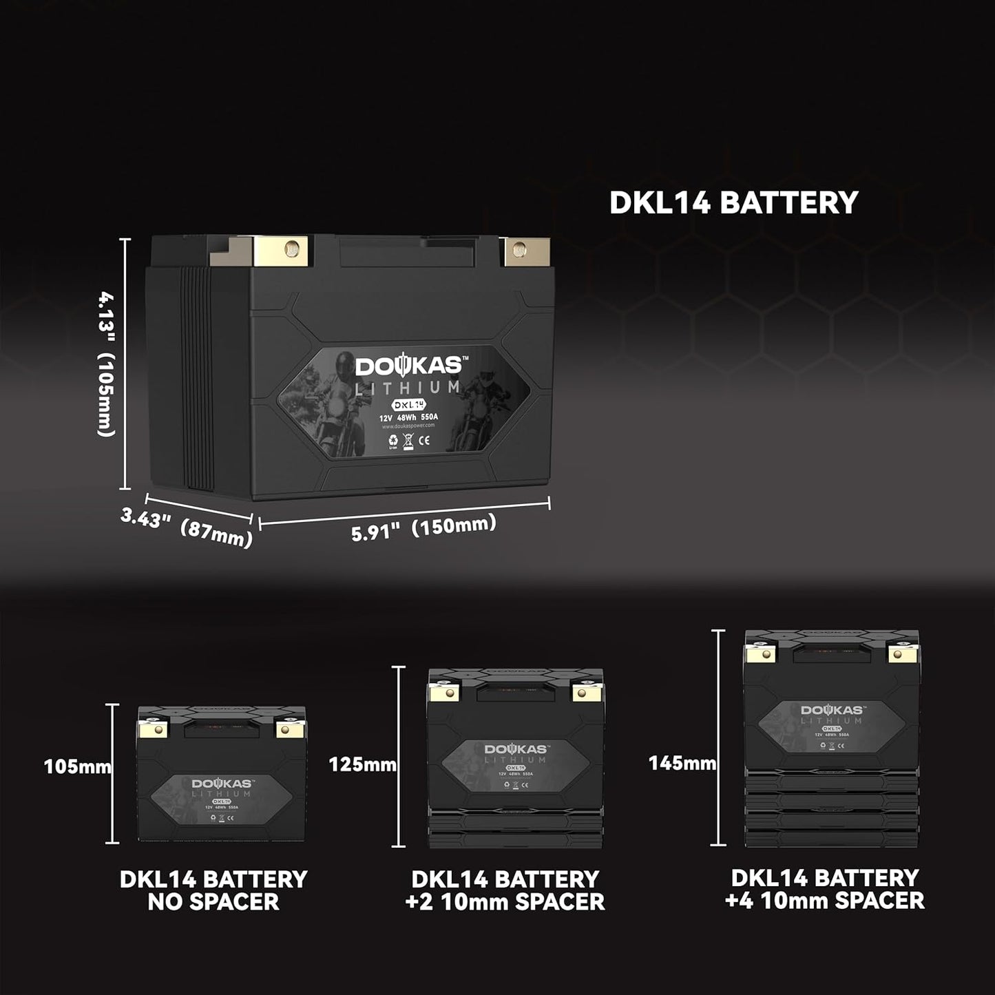 DKL14 550A LiFePO4 Motorcycle Lithium Battery, 12V 4Ah Powersports Battery, Compatible Jet Ski, Quad, Lawn Mower, Scooter, Generator Battery, Snowmobile