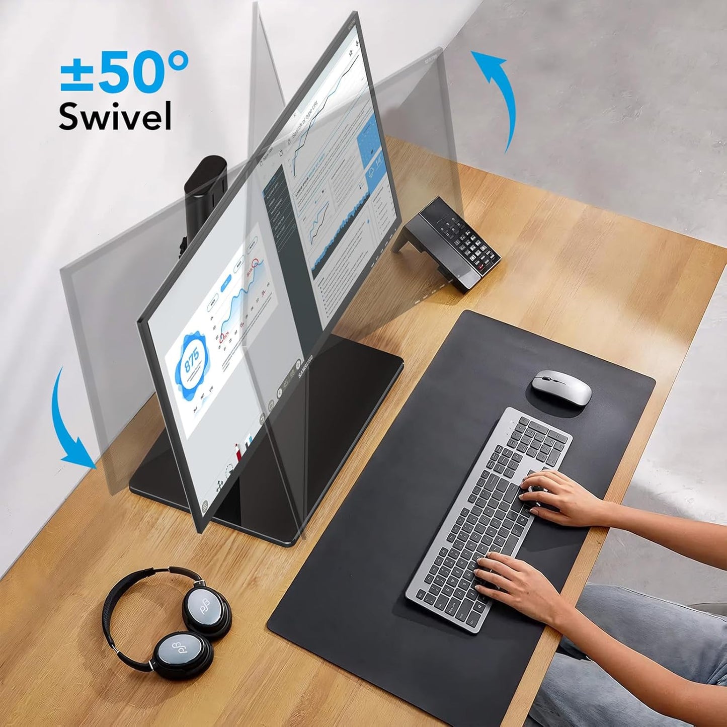 AX WABER Single Monitor Desk Stand Free-Standing Desk Mount Arm Riser for 13 inch to 32 inch Screen Freestanding VESA Mount Base, Adjustable Height, Tilt, Swivel, Rotation, Black AX05TB01