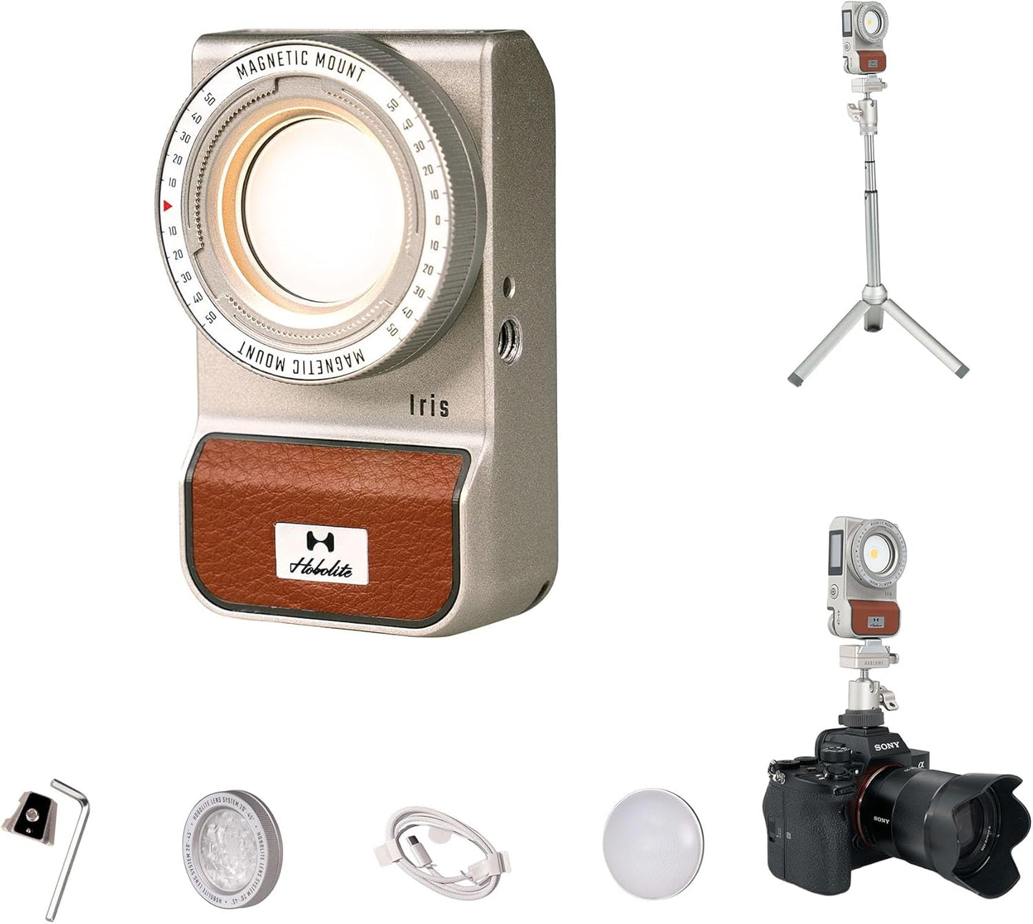 Harlowe Iris Content Creator Lighting Kit Portable 5W Bi-Color Camera Light 2700K-6500K Dimmable CRI/TLCI 96+, IP54, App Control LED Light for Photography and Video Recording, Standard Kit