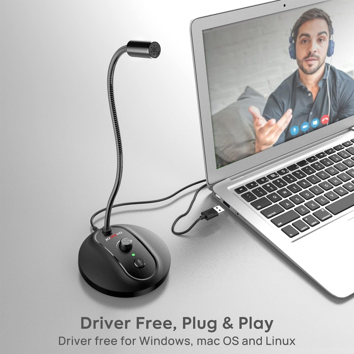 JOUNIVO USB Computer Microphone with Mute Button, Plug&Play Condenser, Desktop, PC, Laptop, Mac, PS4 Mic -360 Gooseneck Design -Recording, Dictation, YouTube, Gaming, Streaming