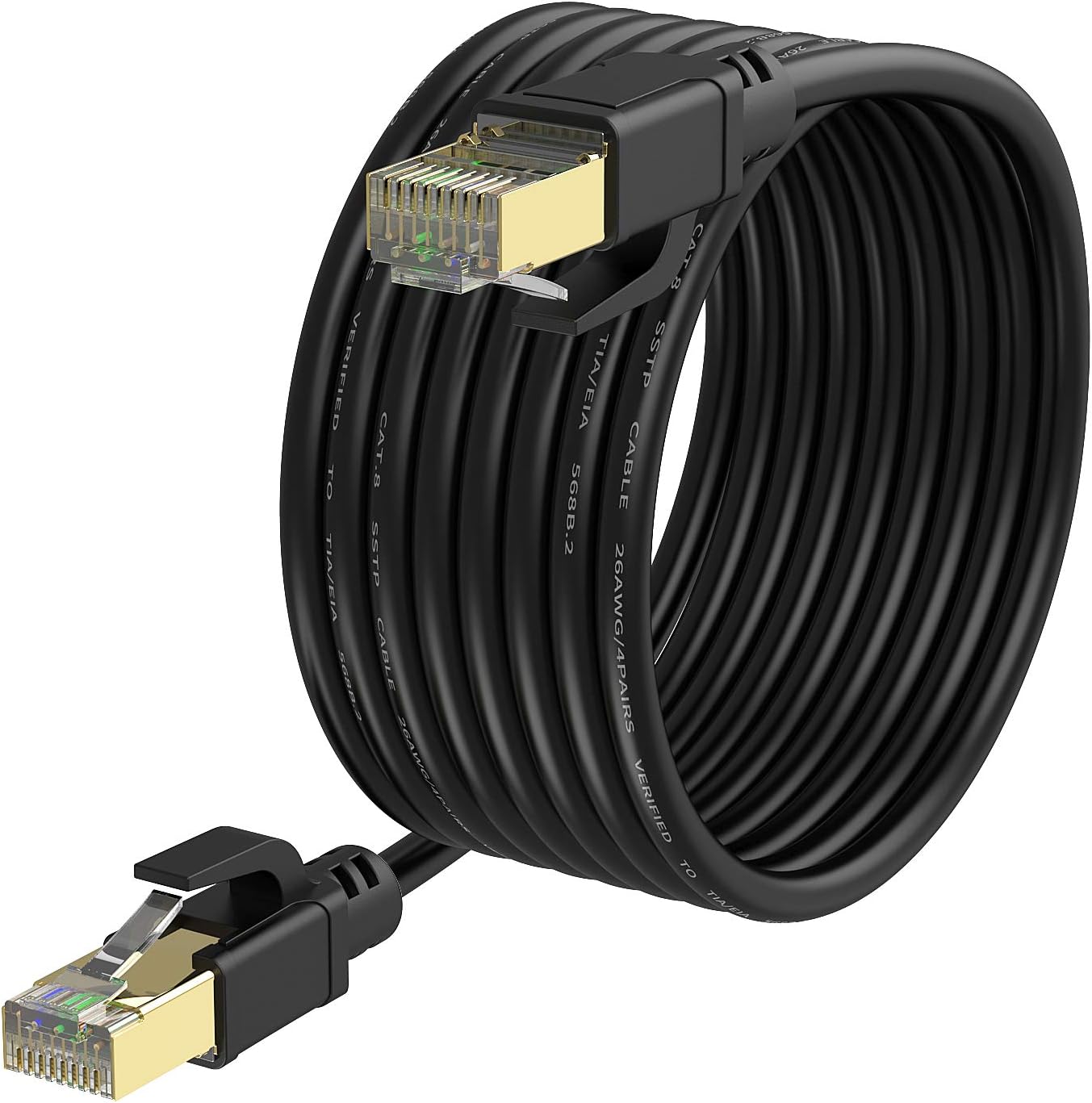 Cat8 Ethernet Cable, Internet Network Cord, 40Gbps 2000Mhz LAN Wires, High Speed SSTP LAN Cables with Gold Plated RJ45 Connector for Router, Modem, Gaming, Xbox (250ft)