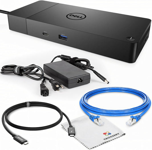 Dell WD19S Docking Station Bundle with USB-C and Dual Monitor Support - Complete Package Includes Dell WD19S Dock, 180W Power Adapter, Thunderbolt 3 & Ethernet Cable, Microfiber Cloth (Renewed)