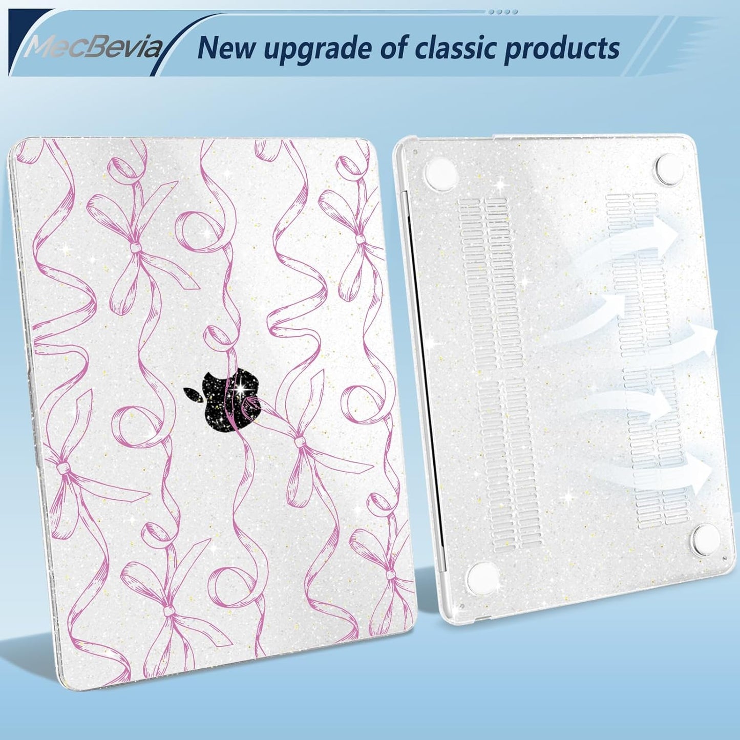 Compatible with MacBook Air 13.6 inch Case, M4 A3240/M3 A3113/M2 A2681 (Released 2025 to 2022), Hard Shell, Keyboard Cover, Screen Protector, Webcam Cover & Type-C Adapter, Sparkly Bows