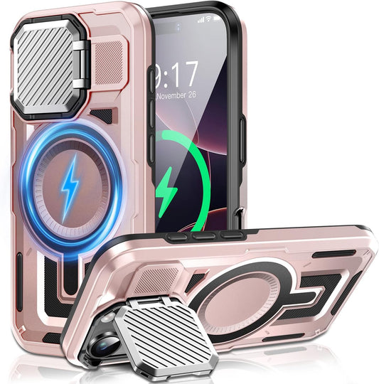 Camera Stand Case for iPhone 16 Pro Max, [Compatible with Mag Safe] [Lens Cover] 2024 Version Military Grade Protective Soft Case for iPhone 16 Pro Max 6.9 inch Men Women, Pink