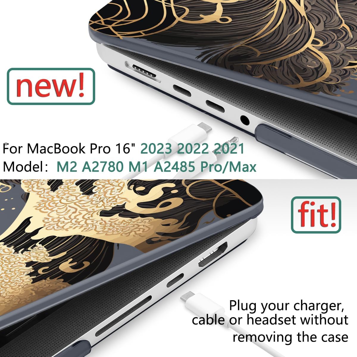 DONGKE for M4 MacBook Pro 16 Inch Case 2024 2023 2021 A3403 A3186 M3 A2991 M2 A2780 M1 A2485 Pro/Max Chip, Plastic Hard Shell Case & Keyboard Cover for Mac Pro 16 with Touch ID, Golden Wave